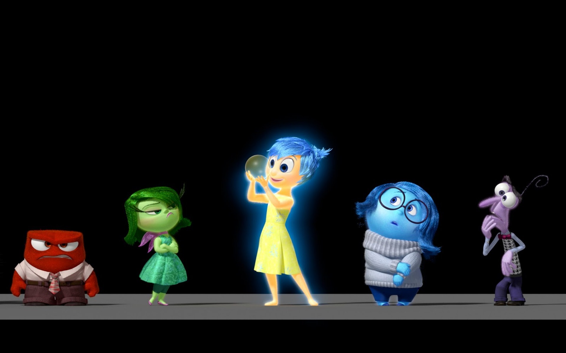 Rabbia, Disgusto, Gioia, Tristezza, Paura, Inside Out, Sfondo nero, wallpaper Windows 11