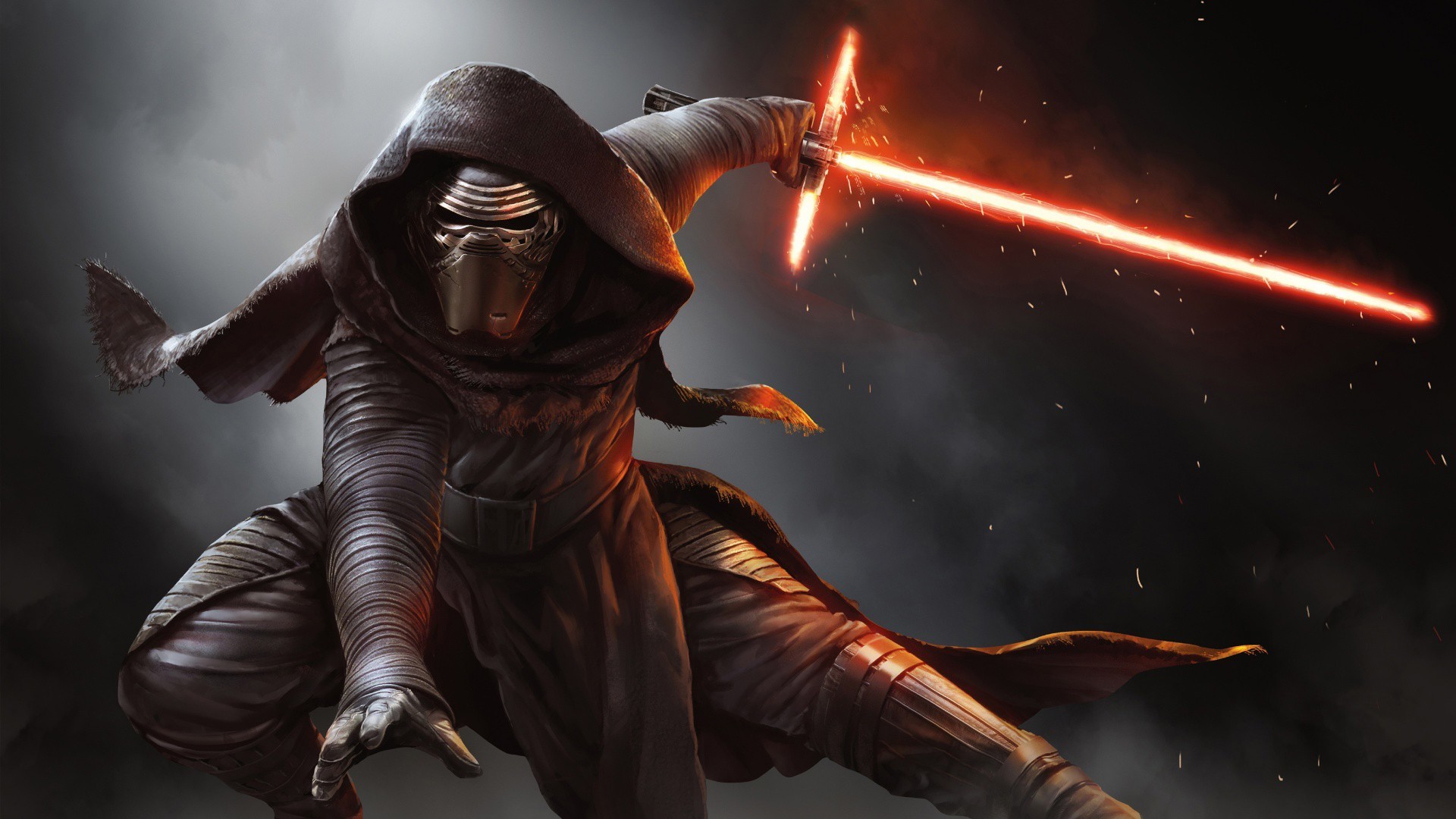 Kylo Ren, Spada laser a croce, Star Wars: Il risveglio della Forza, Arte digitale, wallpaper Full HD