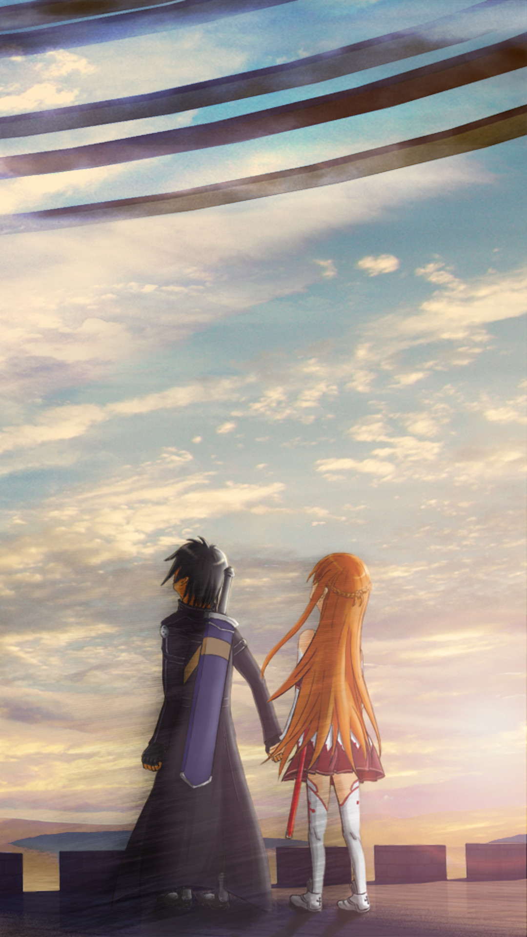 Kirito, Asuna, Sword Art Online, Aincrad, Tramonto, Full HD, schermata di blocco del cellulare