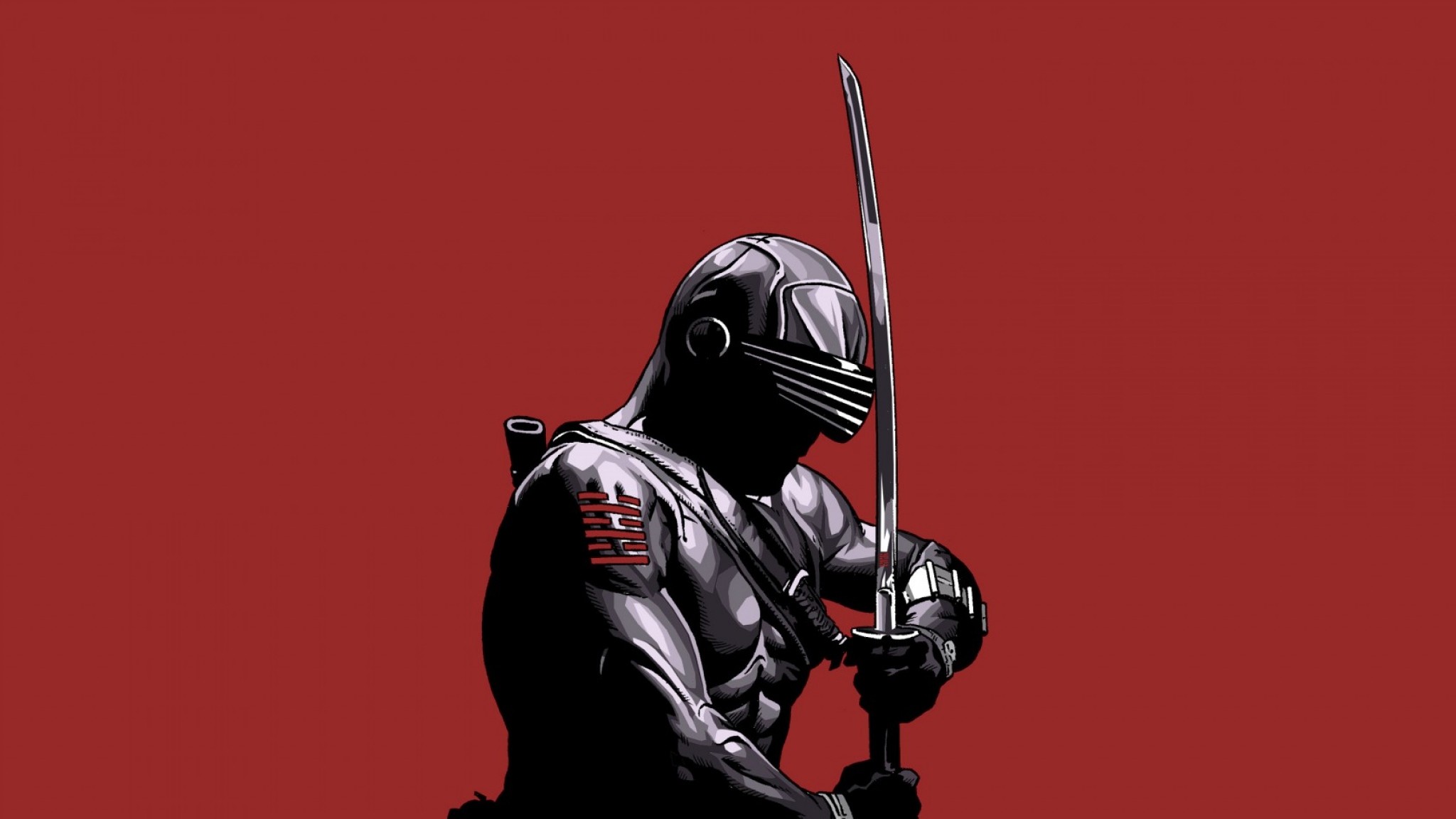 Snake Eyes, G.I. Joe, Katana, Sfondo rosso, Full HD, wallpaper per portatile