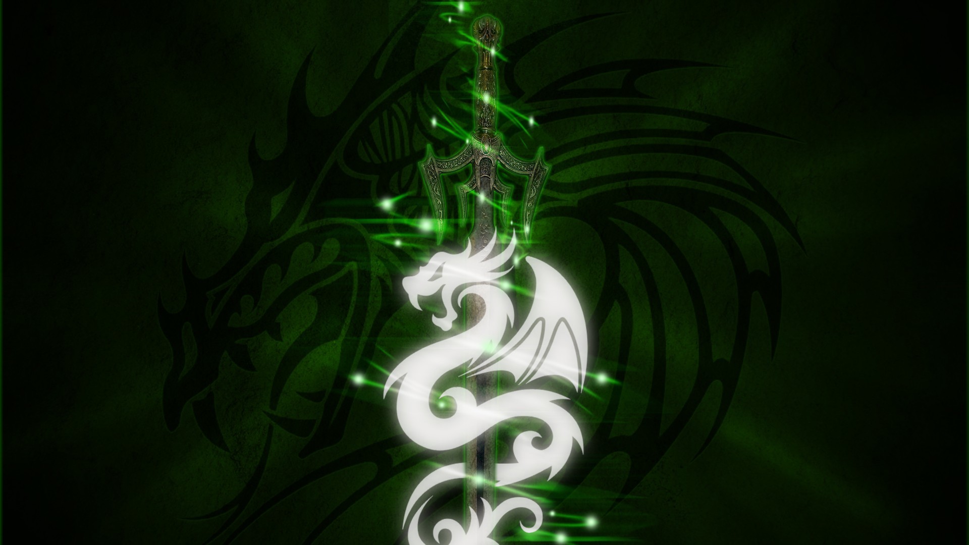 Drago tribale, Simbolo, Verde, Sfondo scuro, 1920x1080, wallpaper desktop