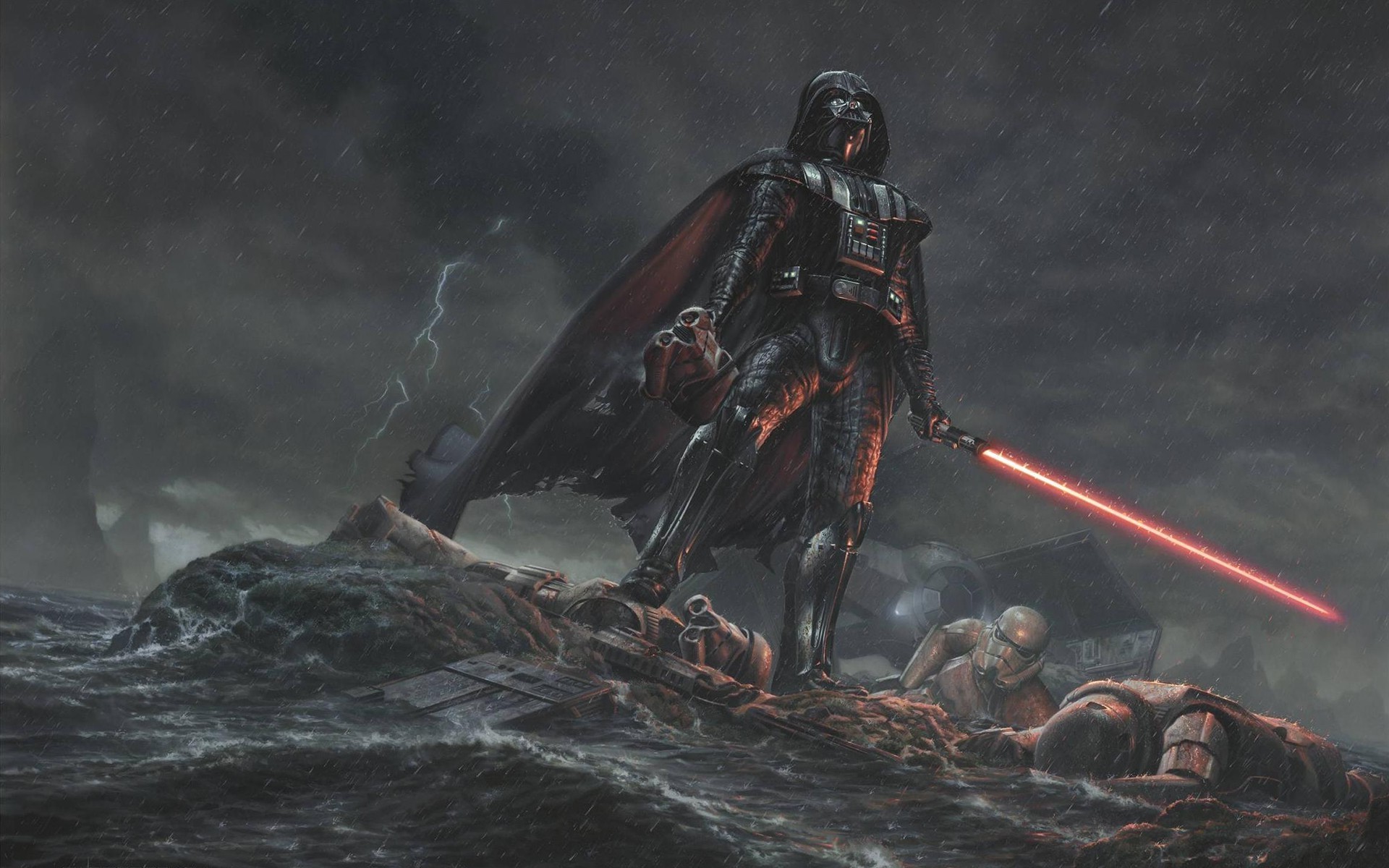 Darth Vader, Spada laser, Pittura digitale, Tempesta, 1920x1200, sfondo MacBook Pro
