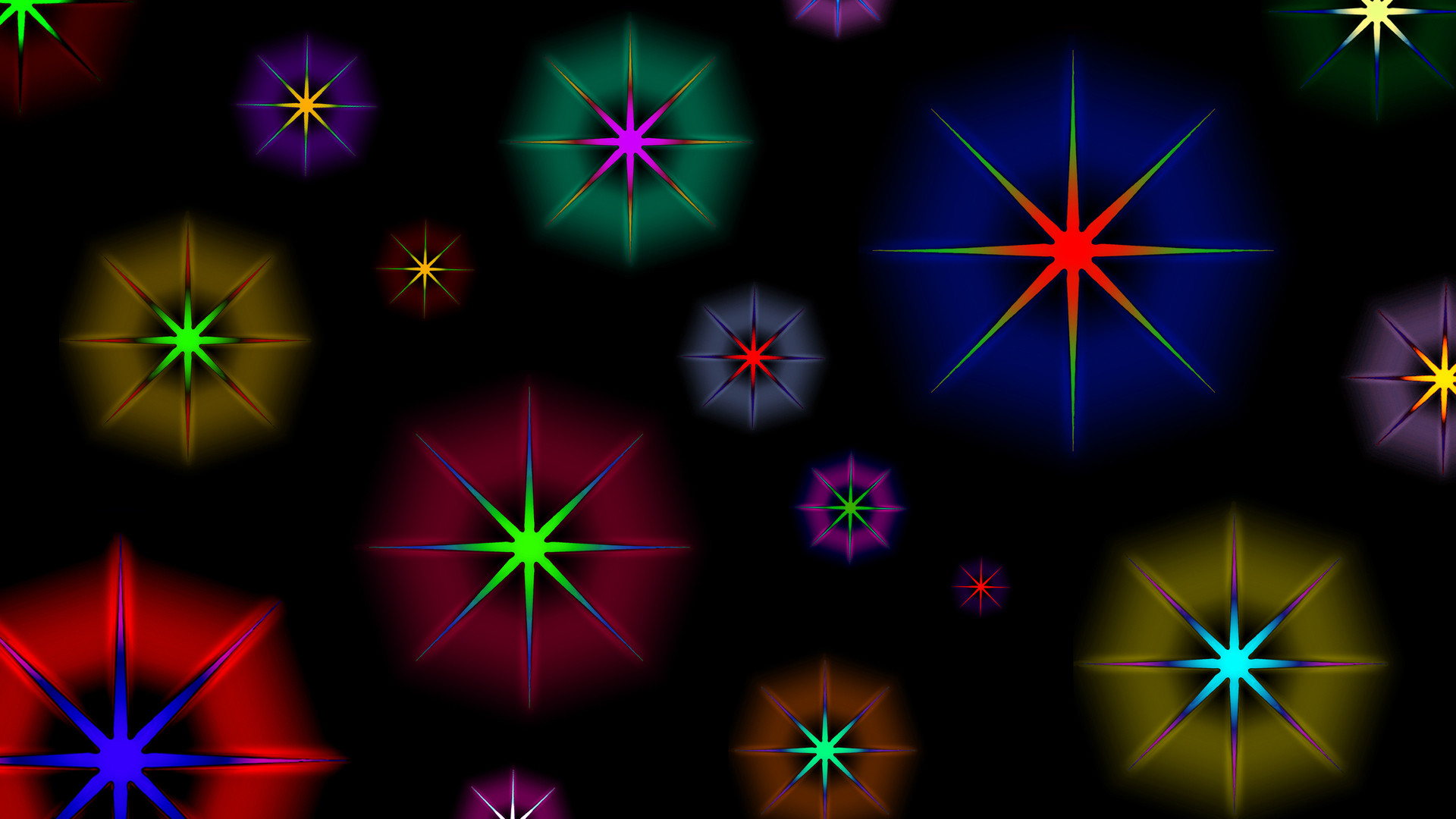 Stelle, Bagliori, Sfondo nero, Multicolore, Full HD, wallpaper per portatile