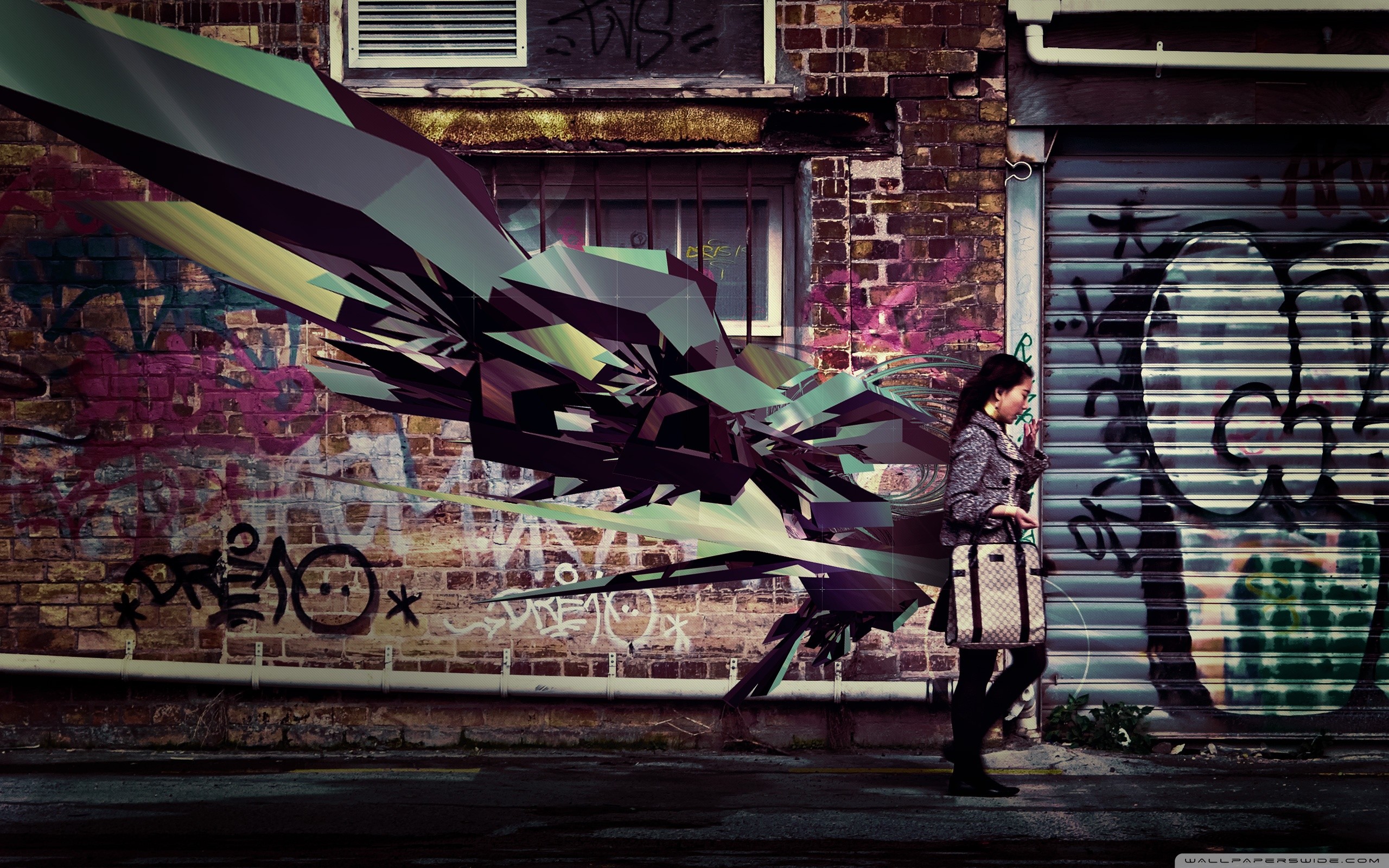 Arte 3D, Vicolo, Graffiti, Donna, 16:10 2K, sfondo widescreen