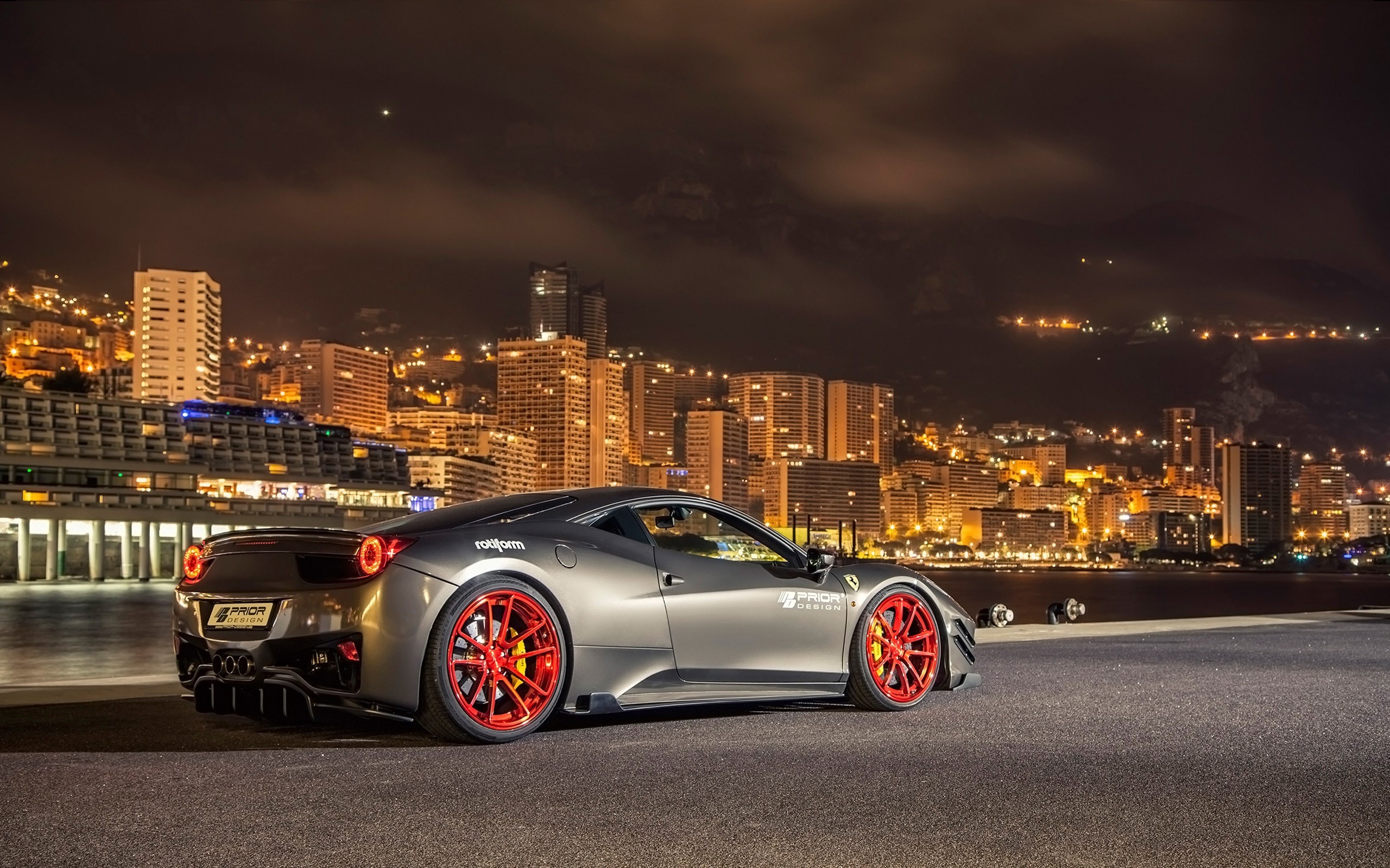 Ferrari 458 Italia, Ferrari, Città notturna, Grigio, 2560x1600, sfondo MacBook Pro