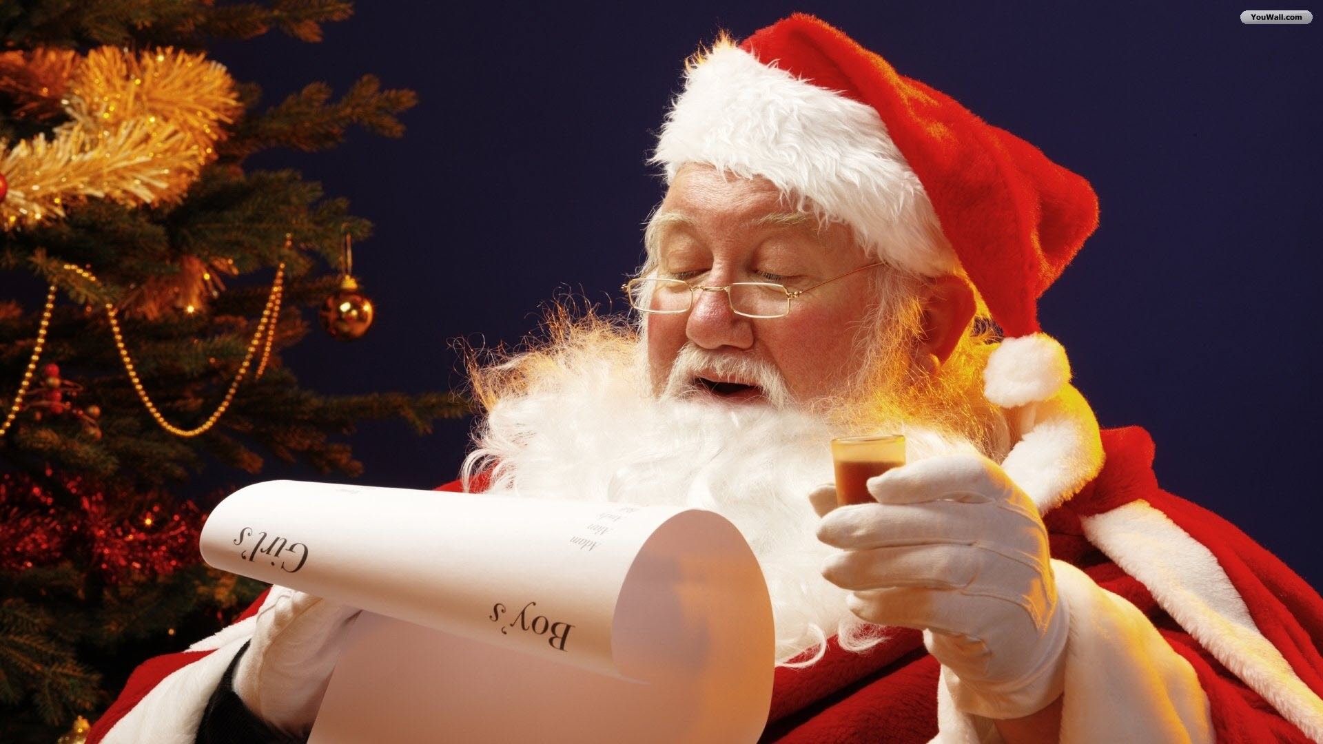 Babbo Natale, Lista, Albero di Natale, Full HD, sfondo per portatile