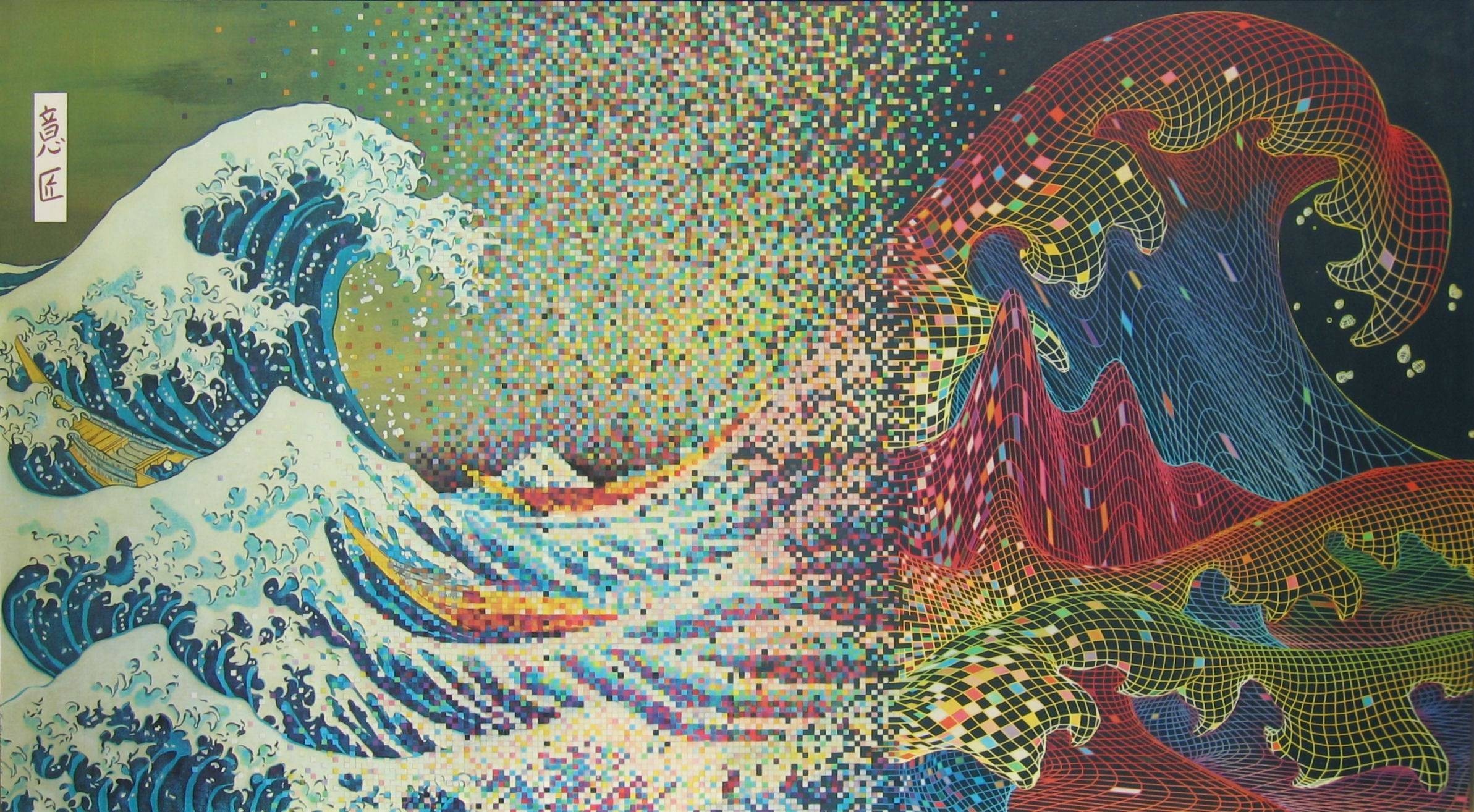 La grande onda di Kanagawa, Hokusai, Rivisitazione, Arte psichedelica, sfondo Full HD per PC