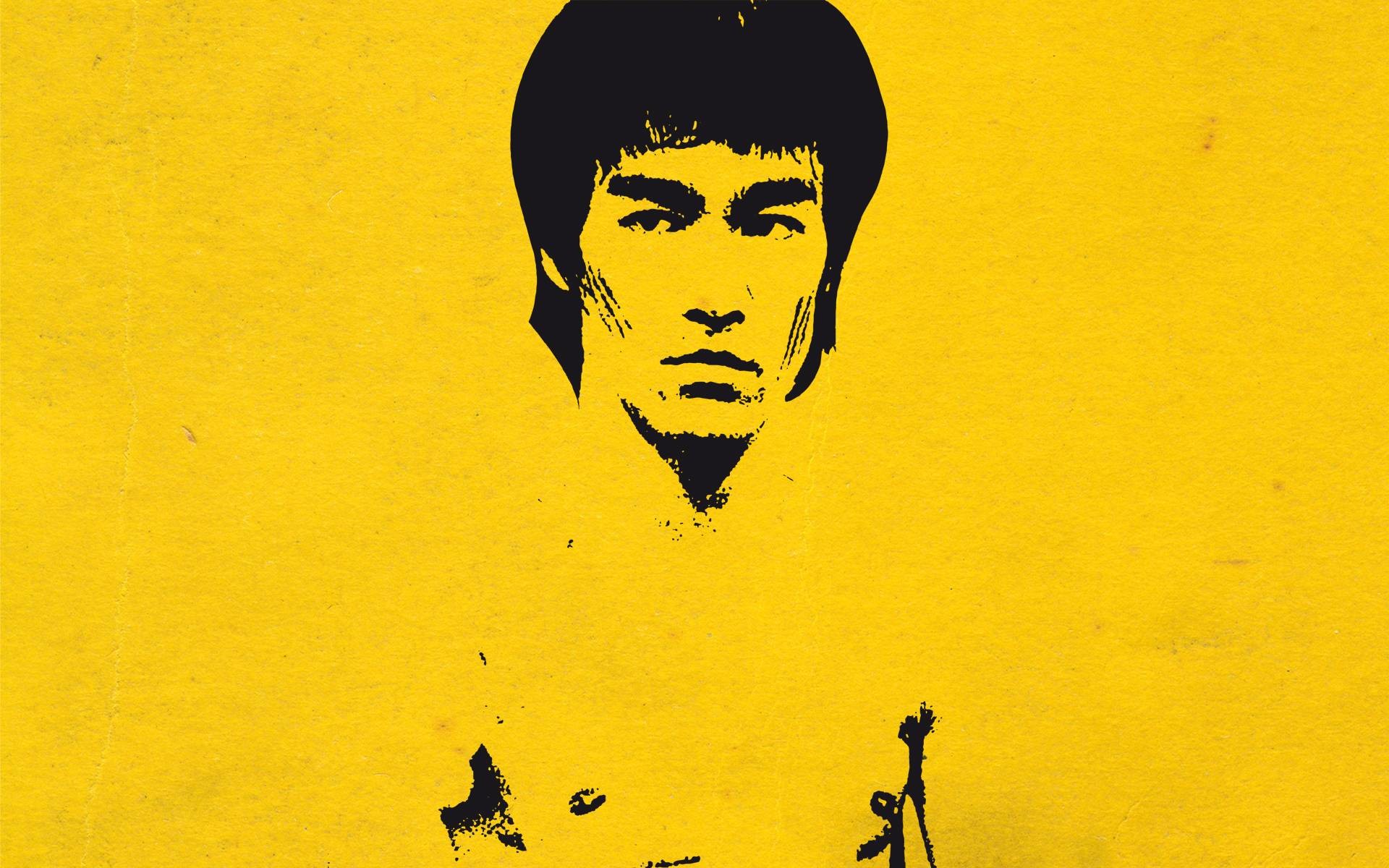 Bruce Lee, Ritratto, Sfondo giallo, Stencil, Full HD, wallpaper per portatile