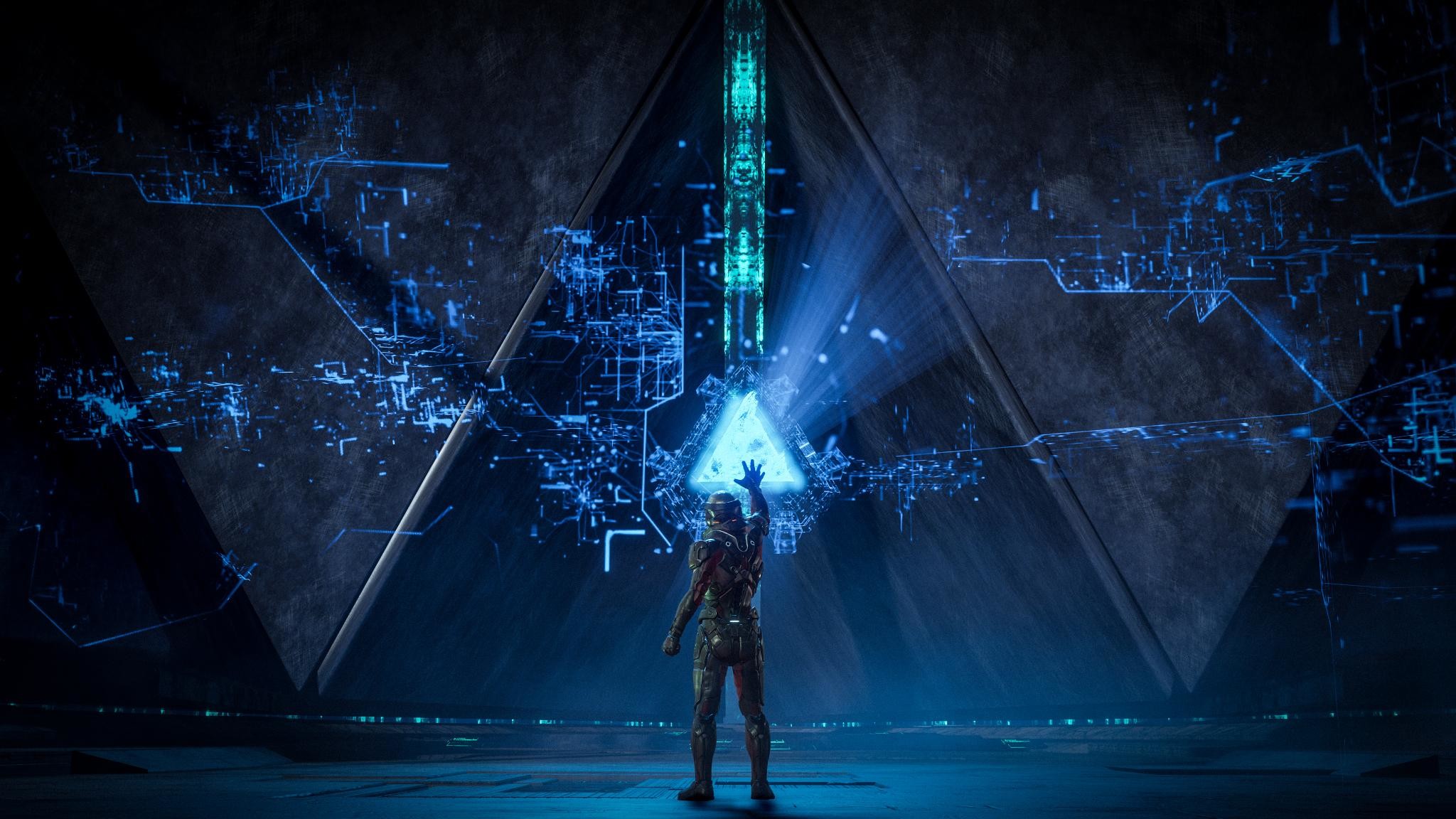 Ryder, Mass Effect: Andromeda, Mass Effect, Tecnologia Remnant, Blu, sfondo Full HD per computer