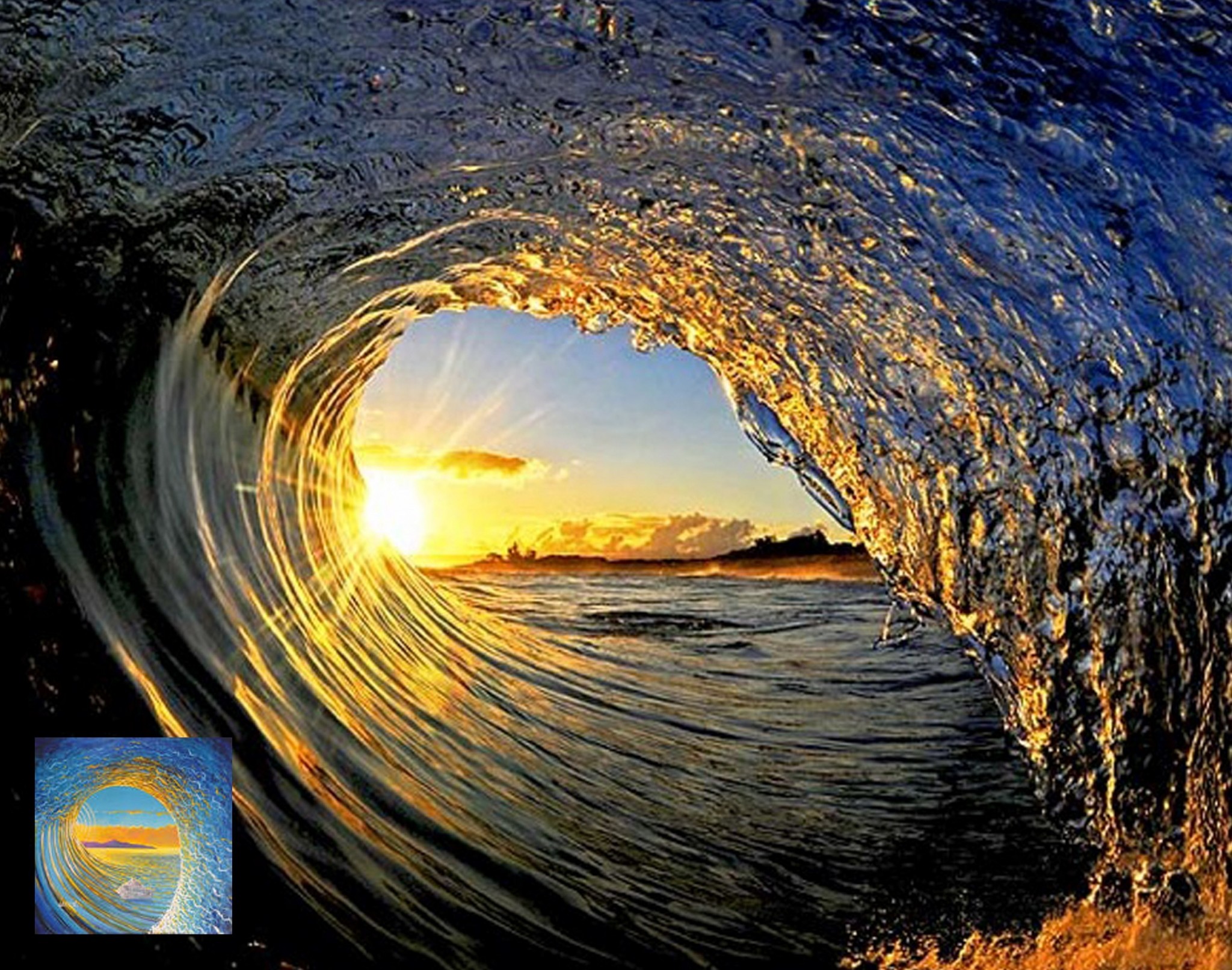 Hawaii, Onda, Tubo, Tramonto, Full HD, sfondo Windows 11
