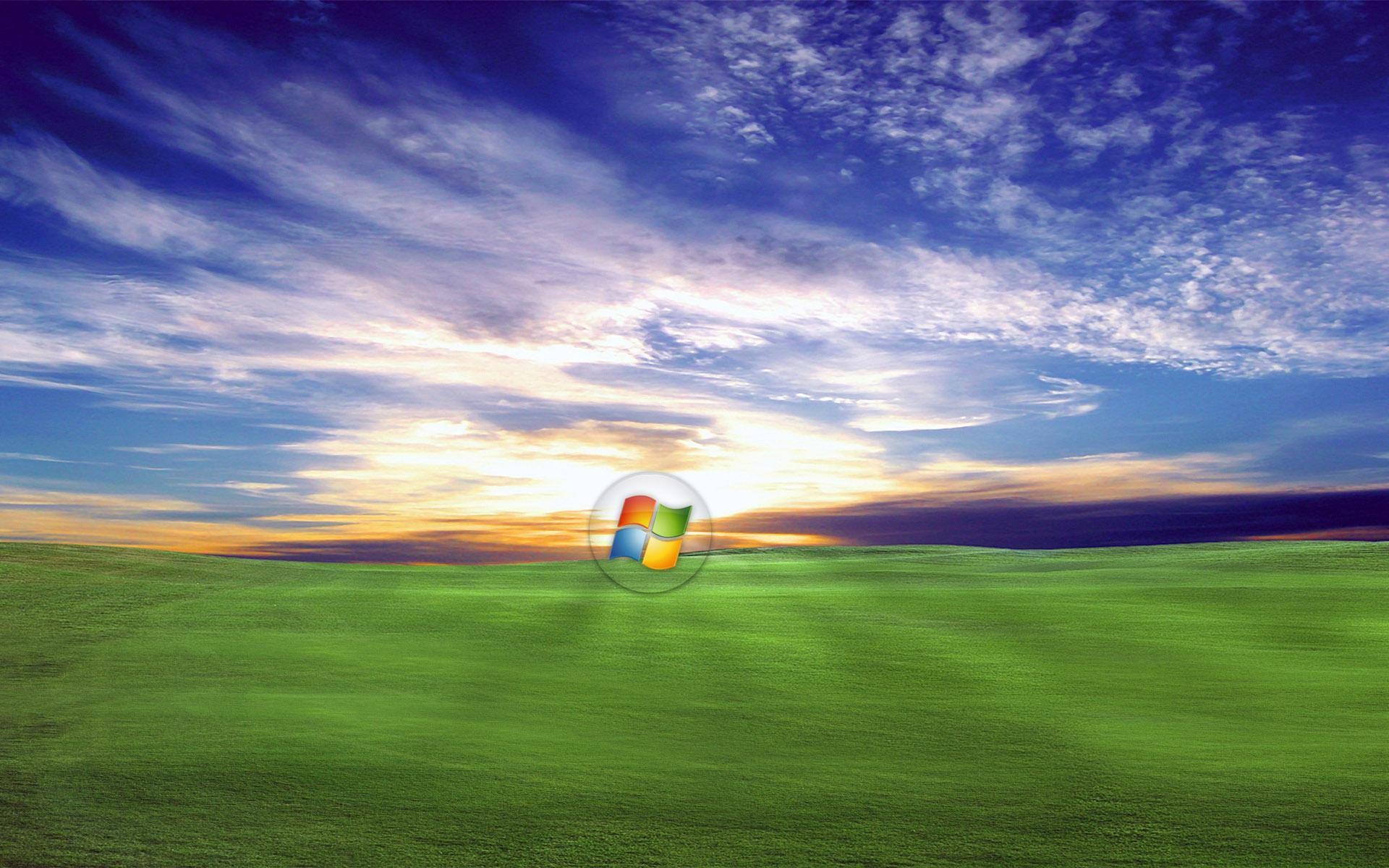 Windows XP, Bliss, Prato, Logo Windows, Cielo, 1920x1200, immagine di sfondo
