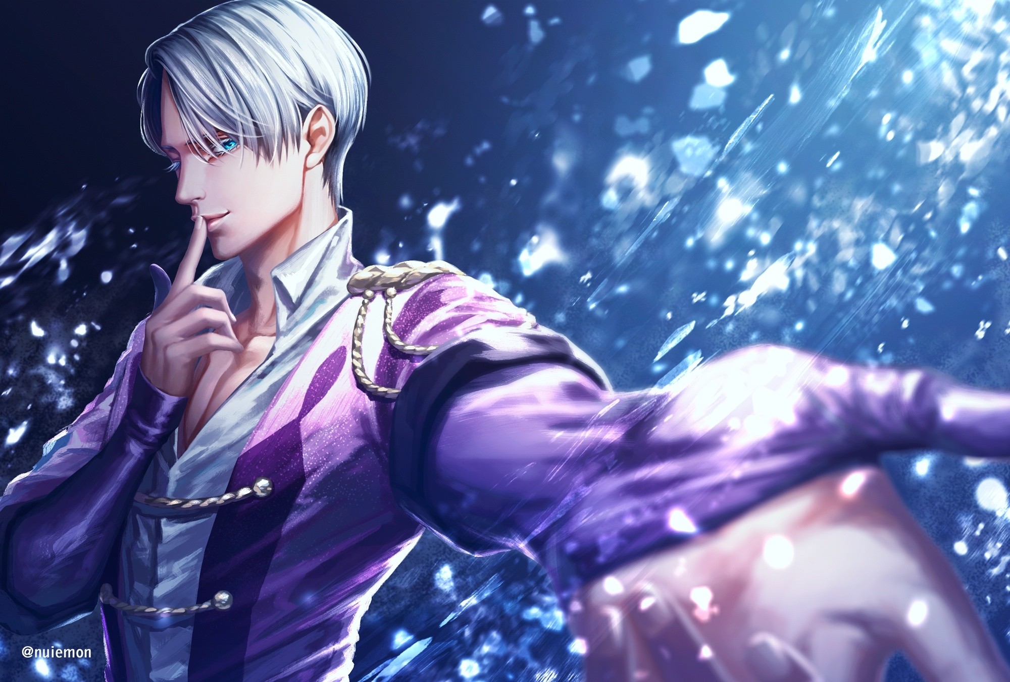 Victor Nikiforov, Yuri!!! on Ice, Costume viola, Neve, Full HD, sfondo per portatile