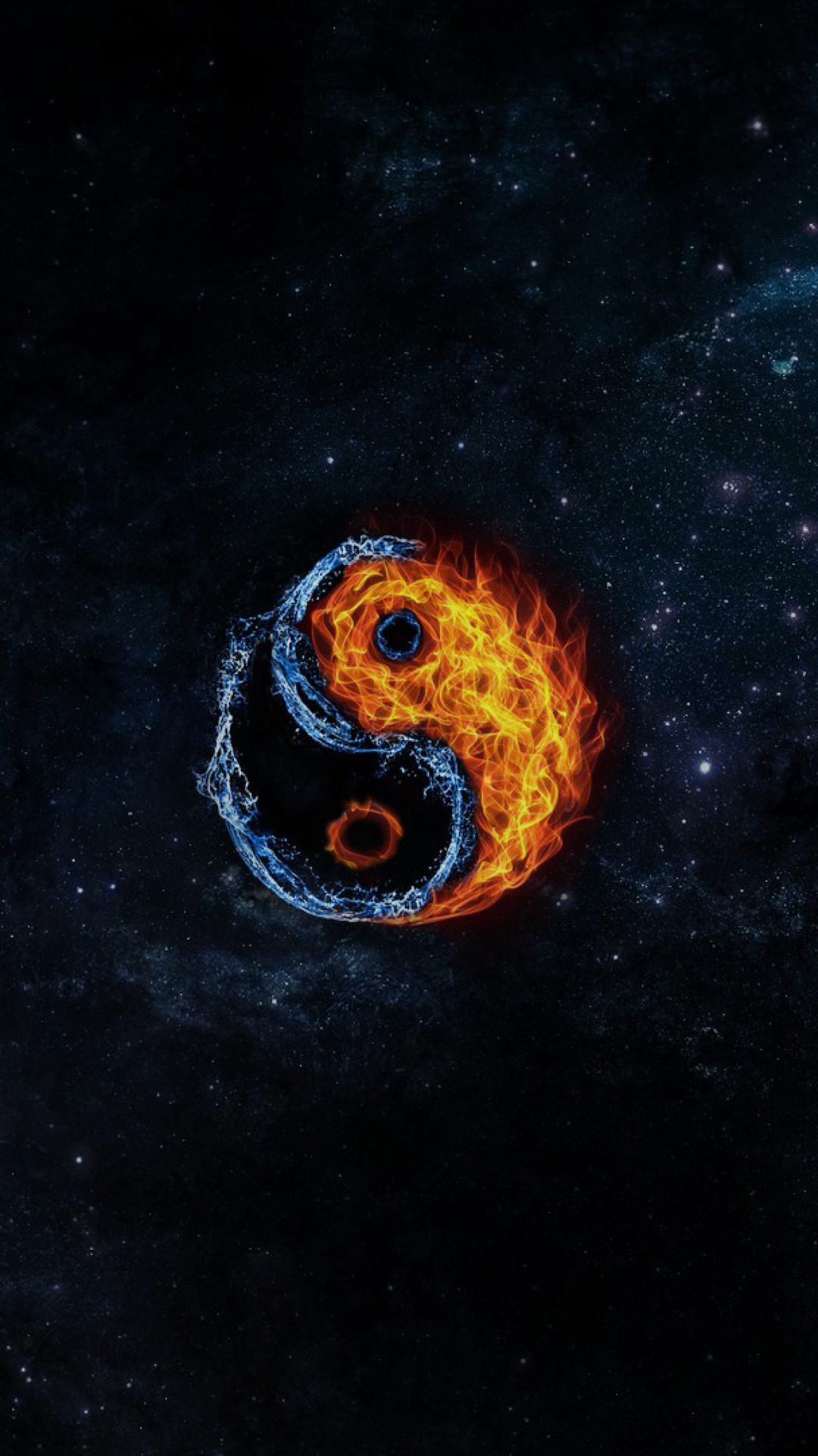 Yin e yang, Fuoco e acqua, Spazio, Full HD, sfondo verticale per cellulare
