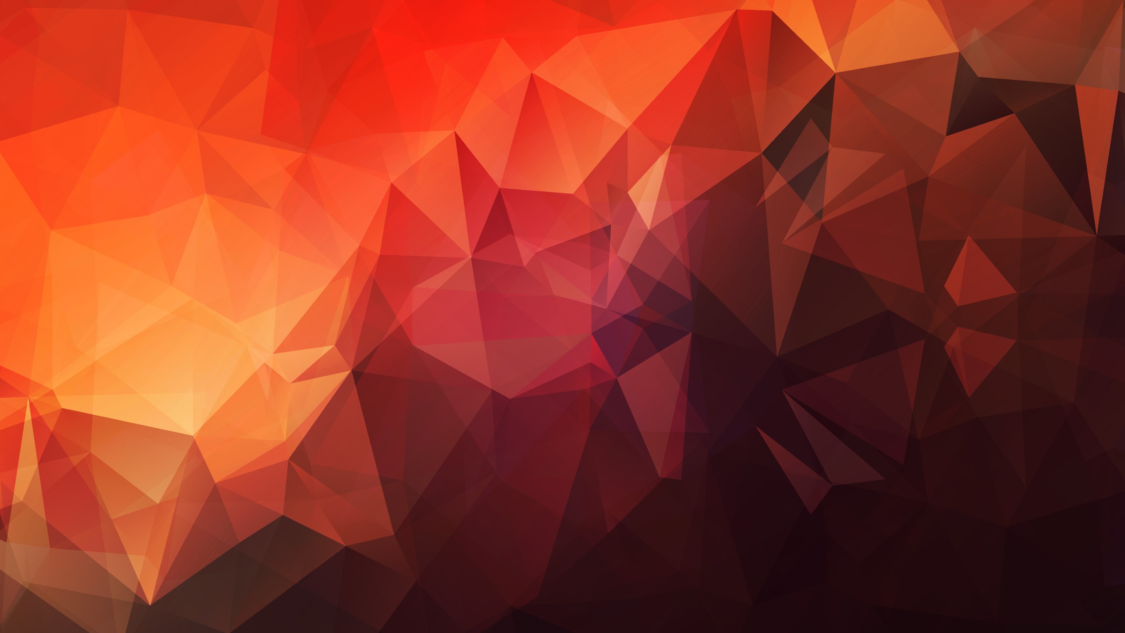 Low poly, Poligoni, Rosso e arancione, Astratto, 4K, sfondo per portatile