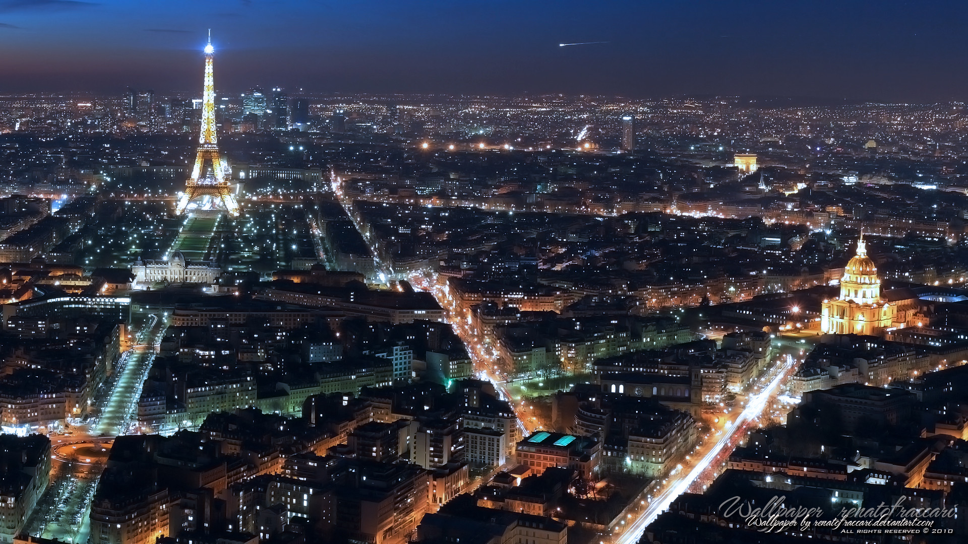 Torre Eiffel, Les Invalides, Parigi, Notte, Vista aerea, Full HD, sfondo desktop