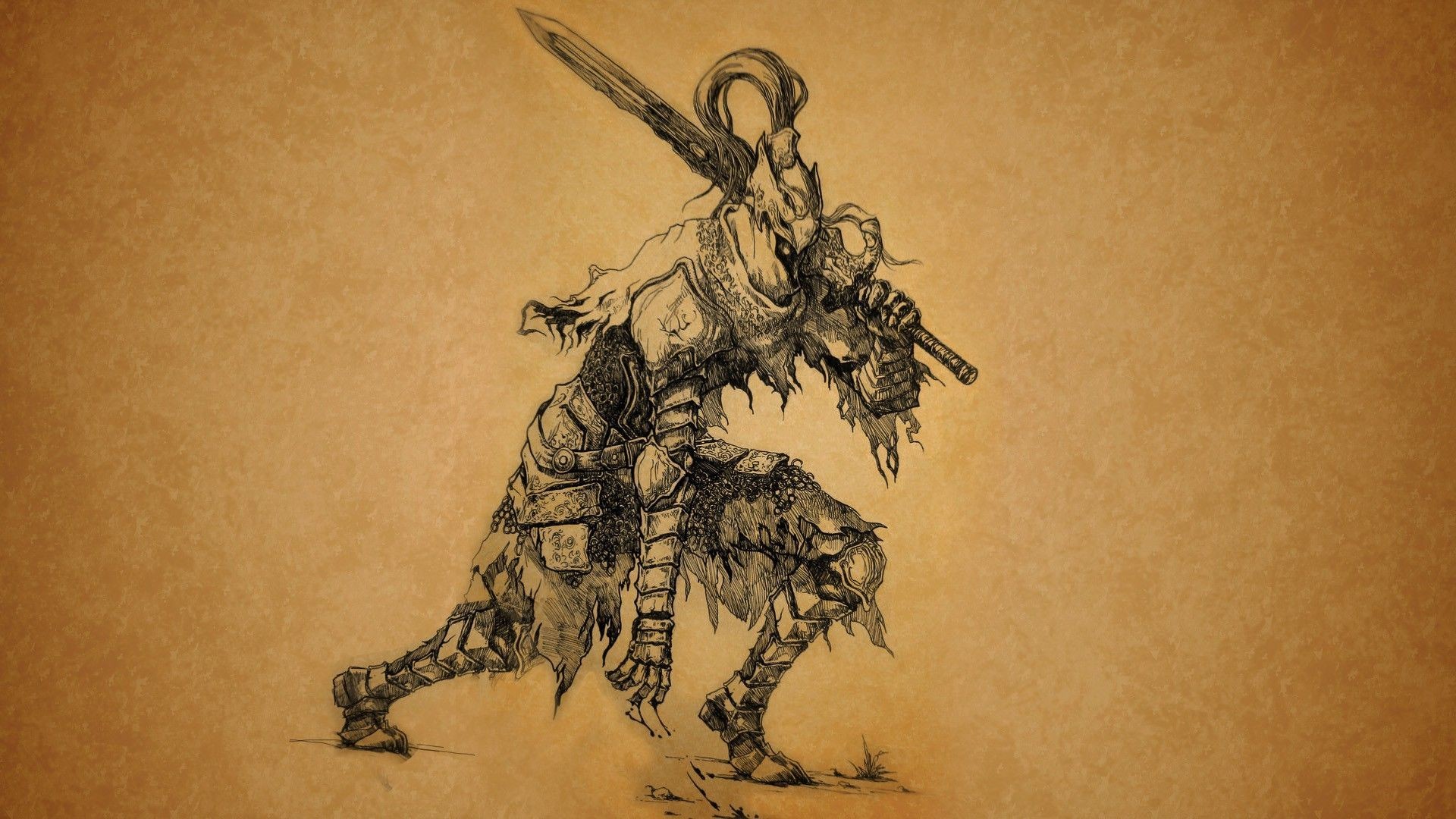 Artorias, Dark Souls, Schizzo, Pergamena, 1920x1080, immagine di sfondo