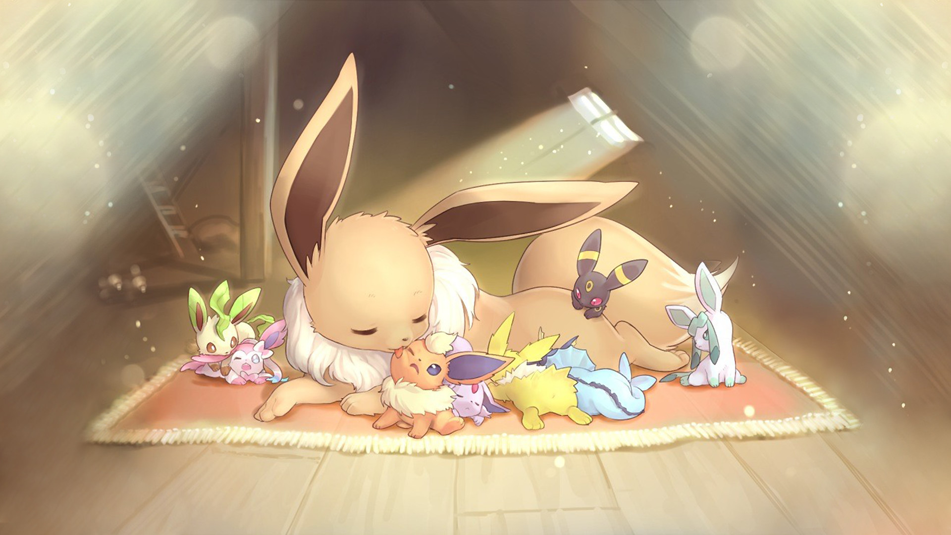 Eevee, Eeveeluzioni, Umbreon, Pokémon, Tappeto, Luce soffusa, Full HD, sfondo Windows 11