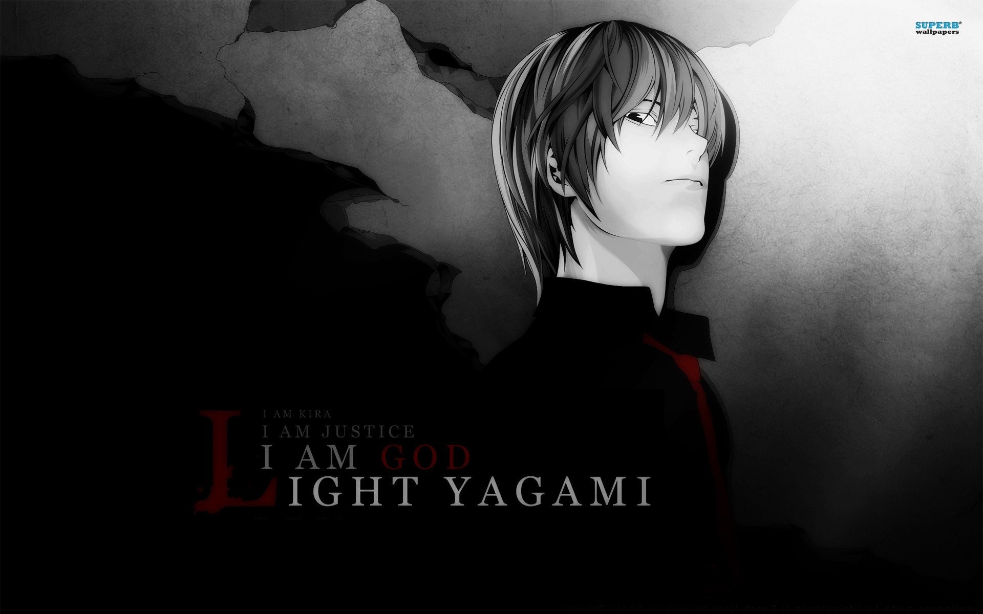 Light Yagami, Death Note, I am God, Bianco e nero, 16:10 Full HD, sfondo widescreen