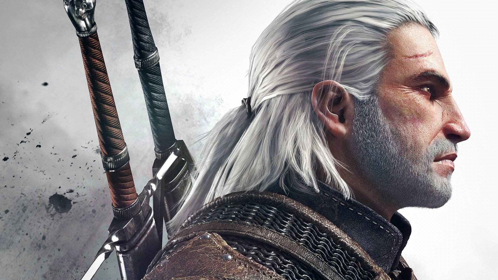 Geralt di Rivia, The Witcher 3: Wild Hunt, Profilo, Spade, 16:9 Full HD, sfondo widescreen