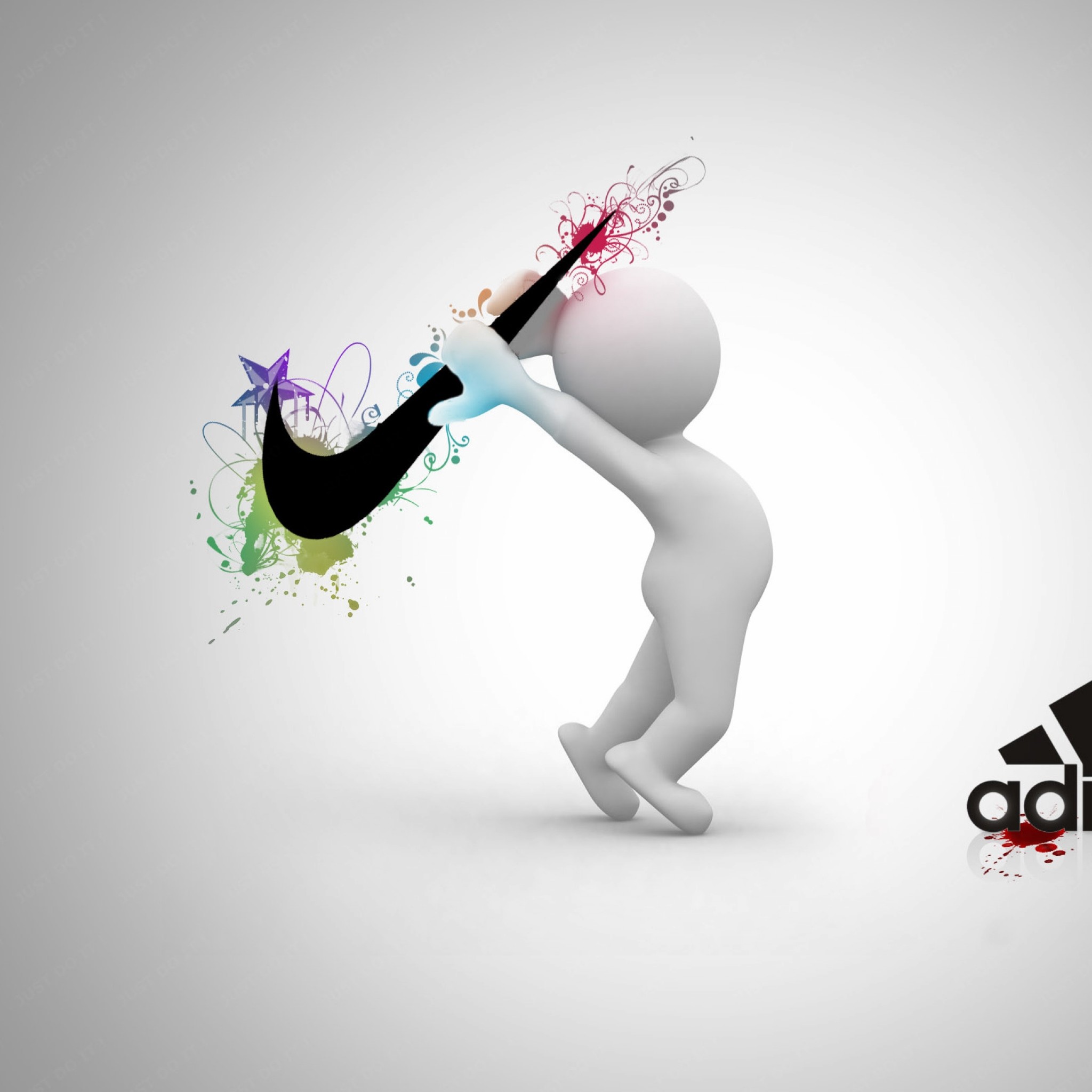 Nike, Adidas, Omino 3D, Sfondo bianco, Full HD, schermata di blocco iPad
