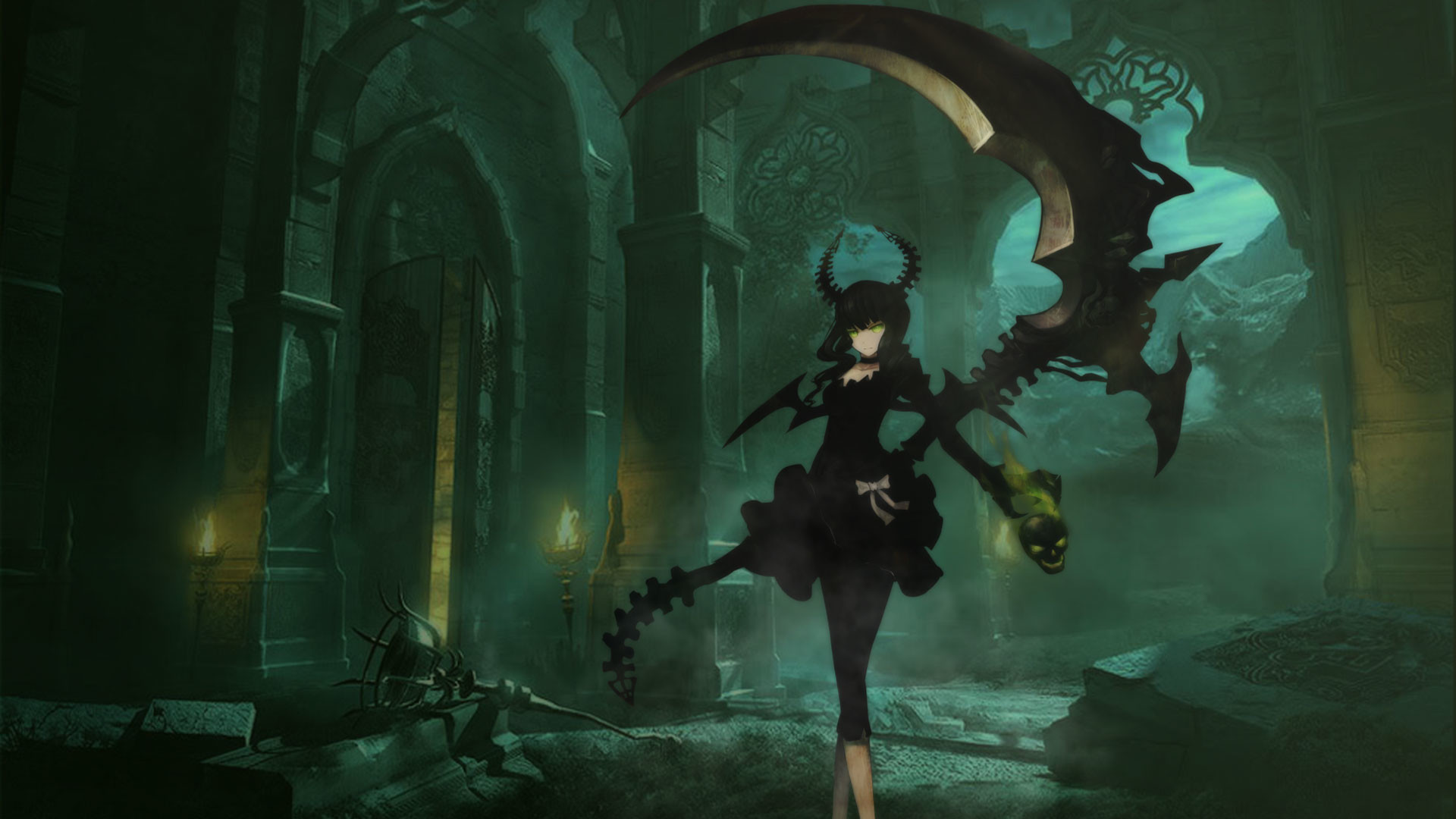 Black Gold Saw, Black Rock Shooter, Falce, Rovine, 1920x1080, sfondo per PC