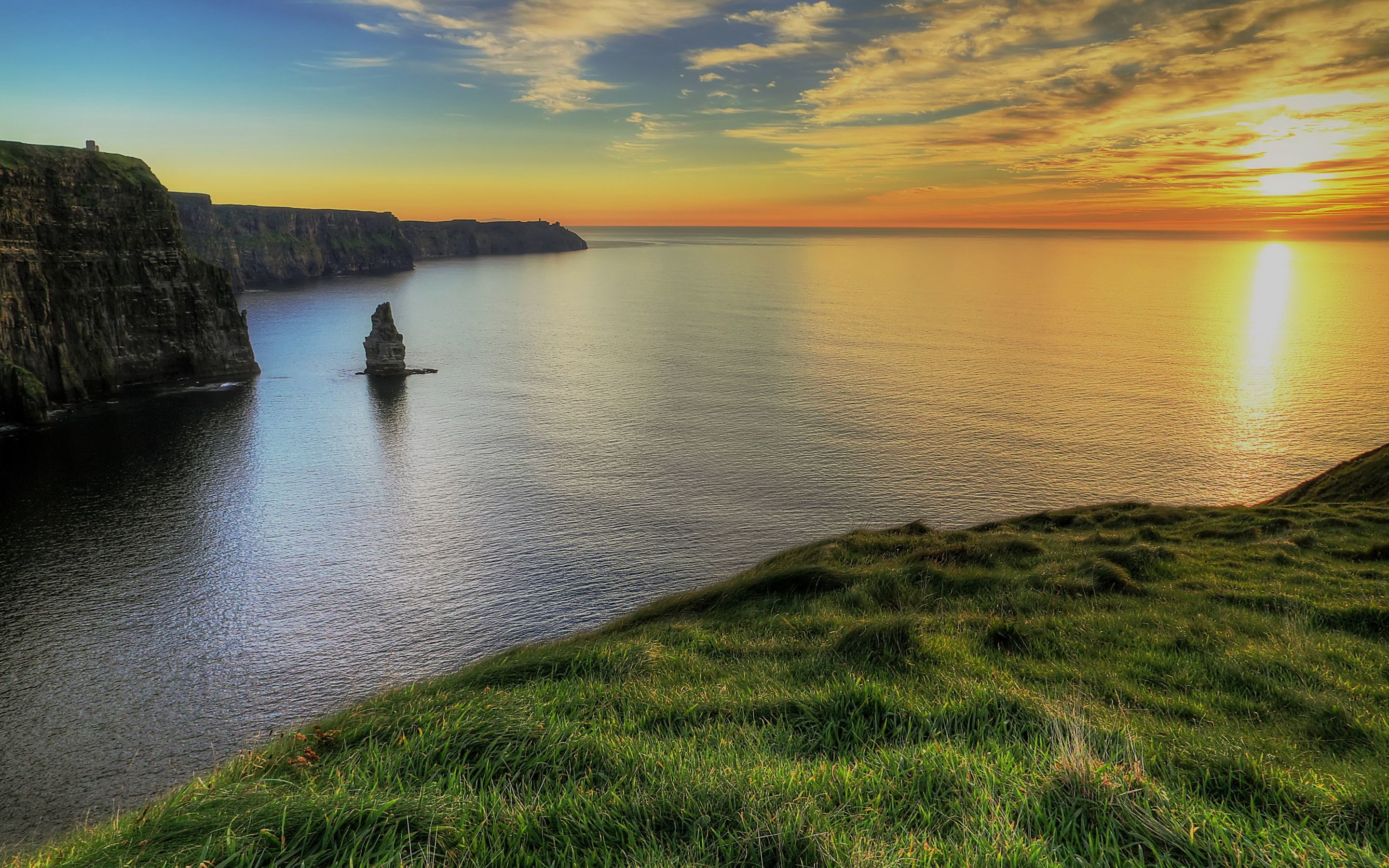 Scogliere di Moher, Contea di Clare, Irlanda, Tramonto, Oceano, 2880x1800, sfondo MacBook Pro