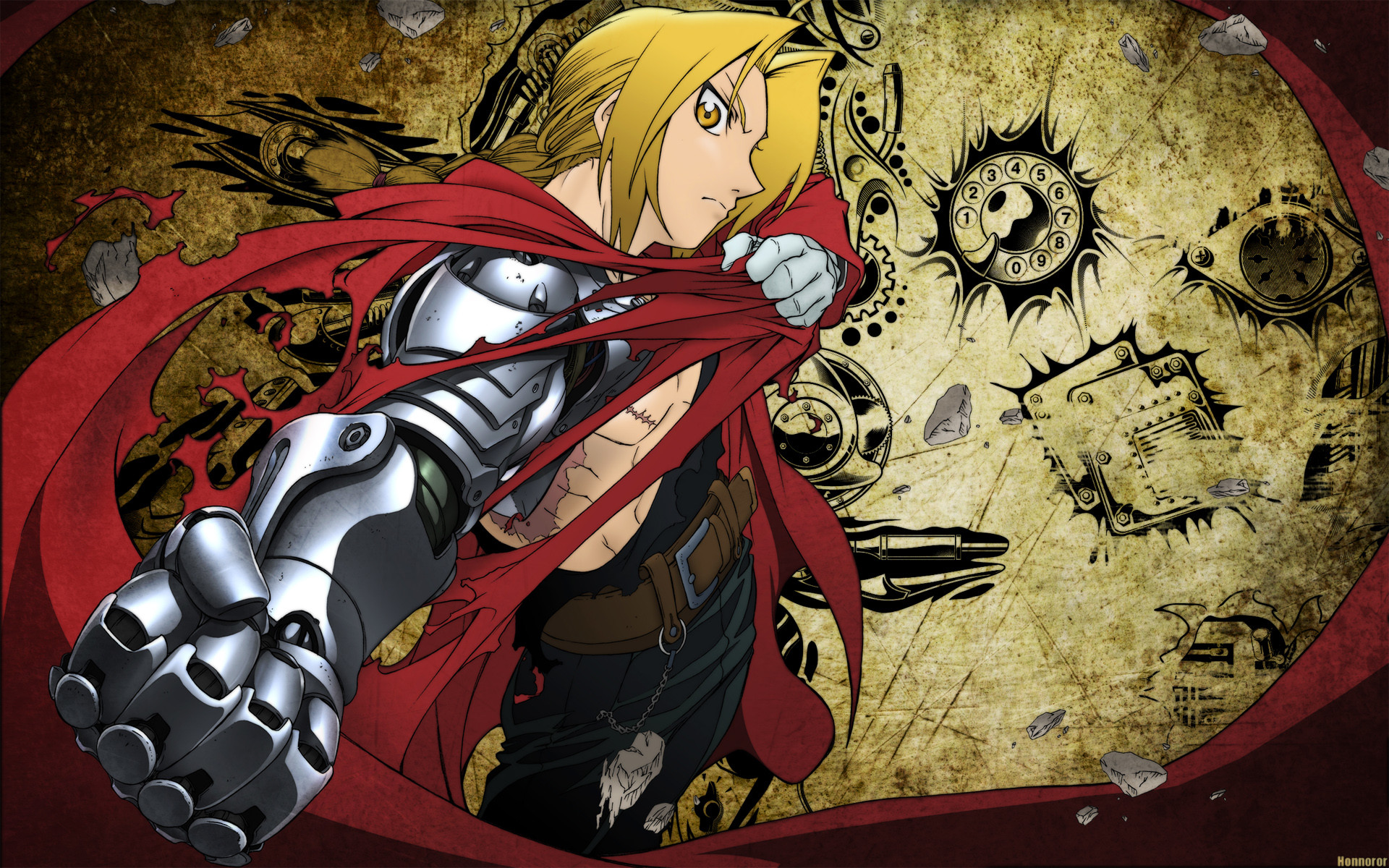 Edward Elric, Fullmetal Alchemist, Automail, Mantello rosso, 1920x1200, immagine di sfondo