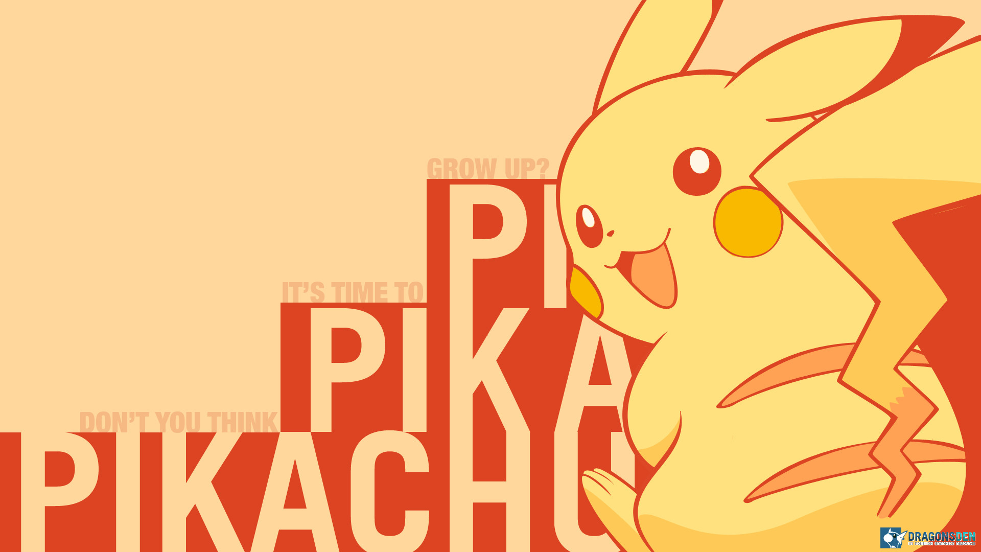 Pikachu, Pokémon, Tipografia, Arancione, Full HD, sfondo per PC