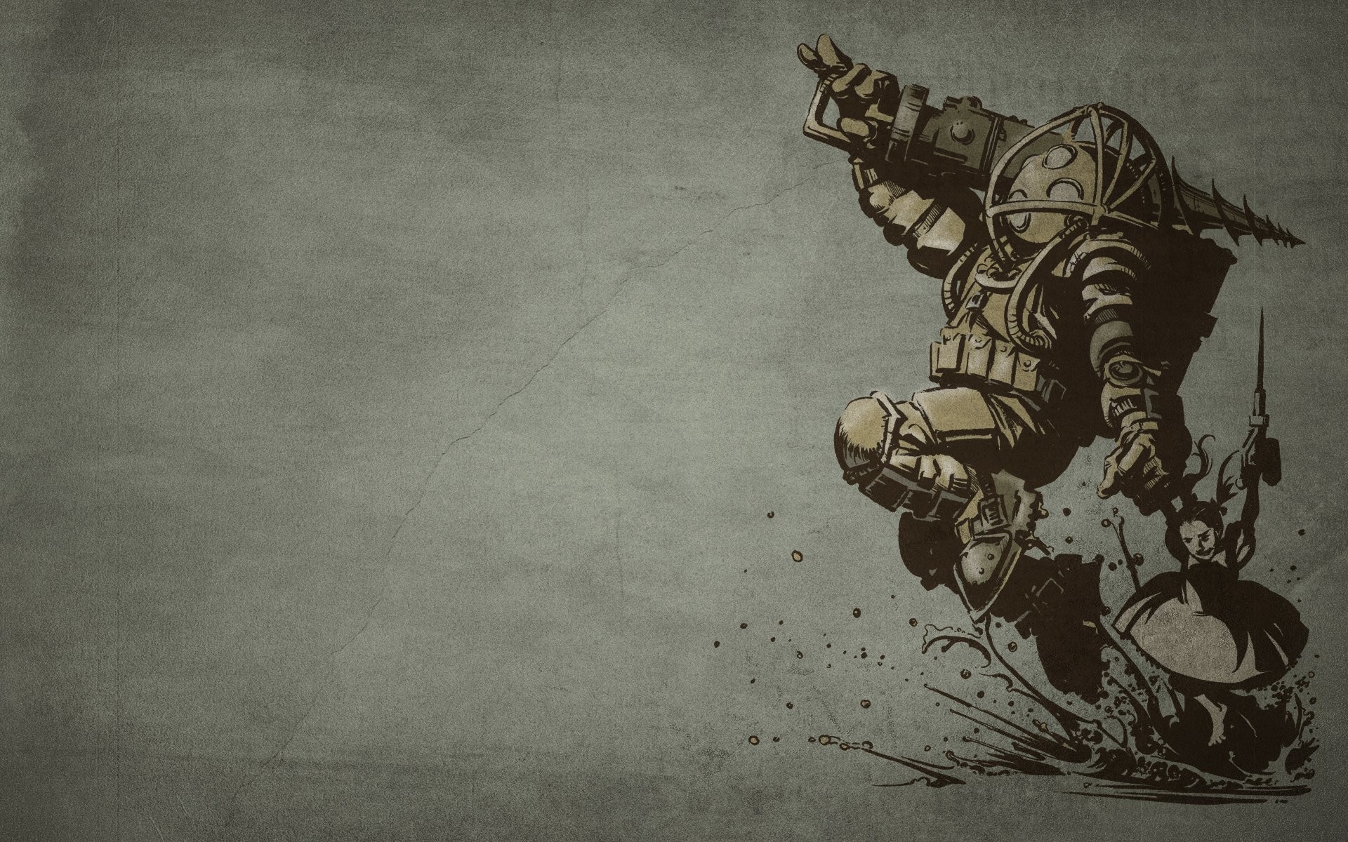 Big Daddy, BioShock, Schizzo, Grigio, Full HD, sfondo per PC e portatile