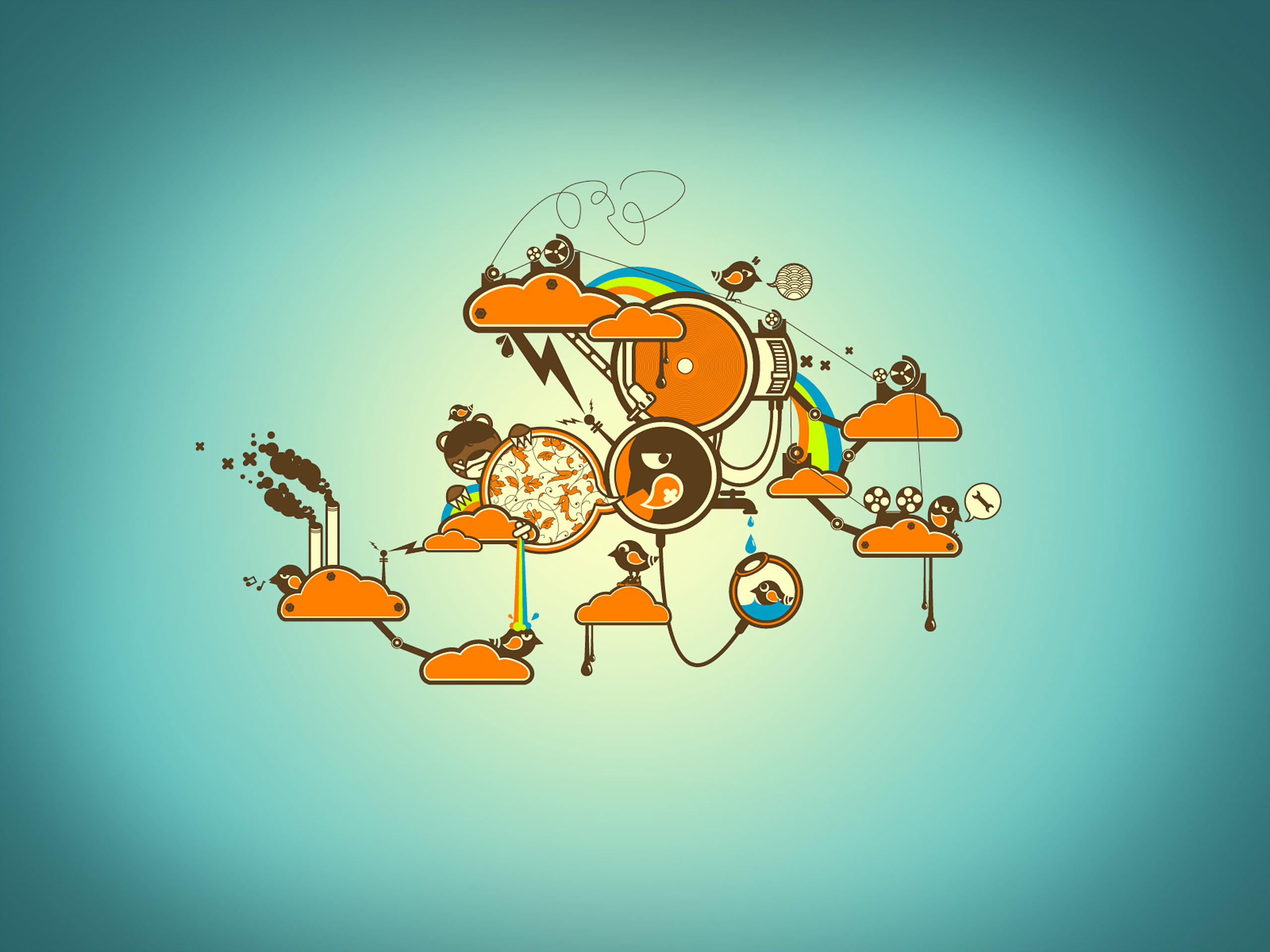 Illustrazione, Funghi, Doodle, Turchese, immagine di sfondo Mac