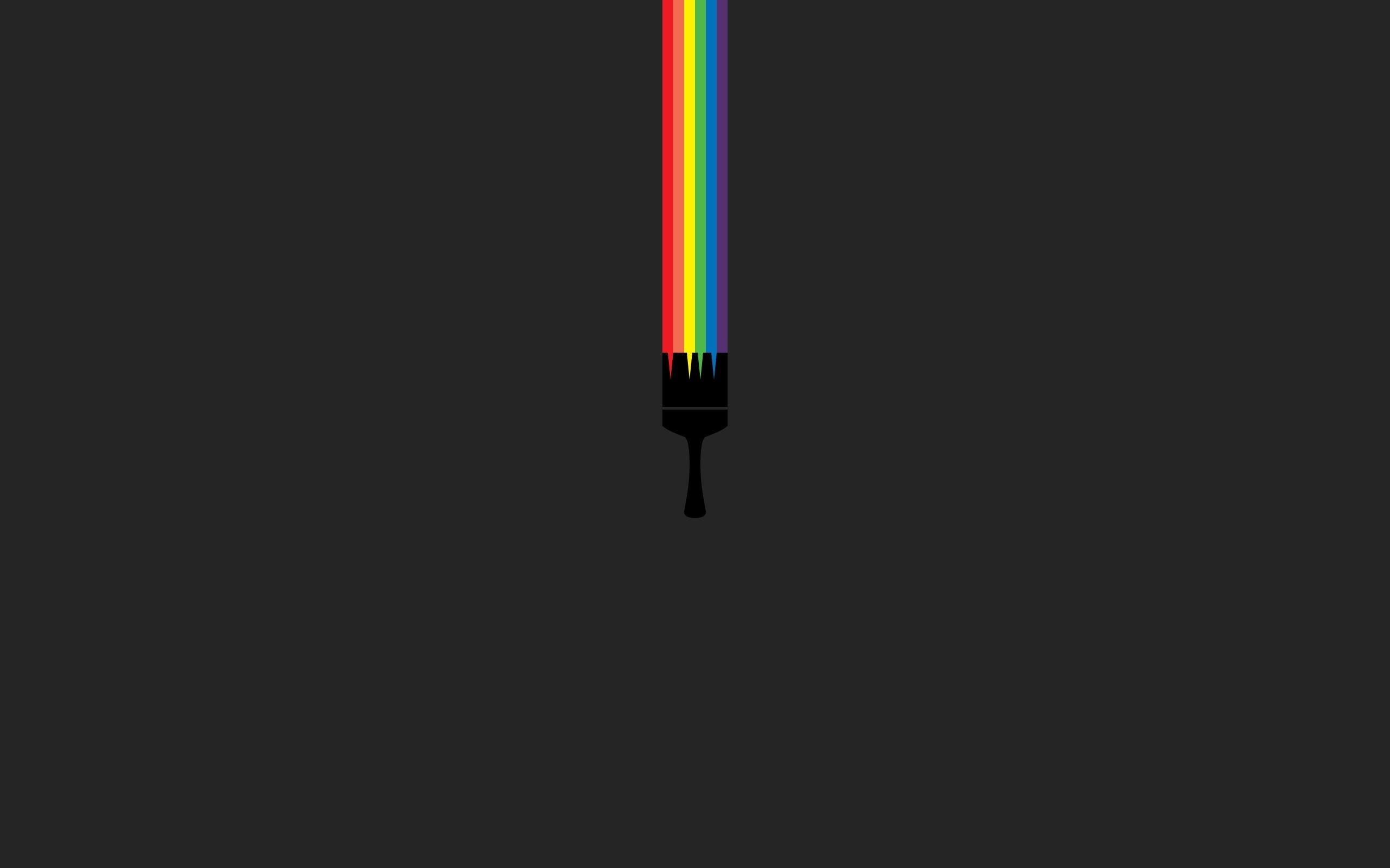 Minimalismo, Pennello, Arcobaleno, Sfondo nero, 2K, wallpaper per portatile
