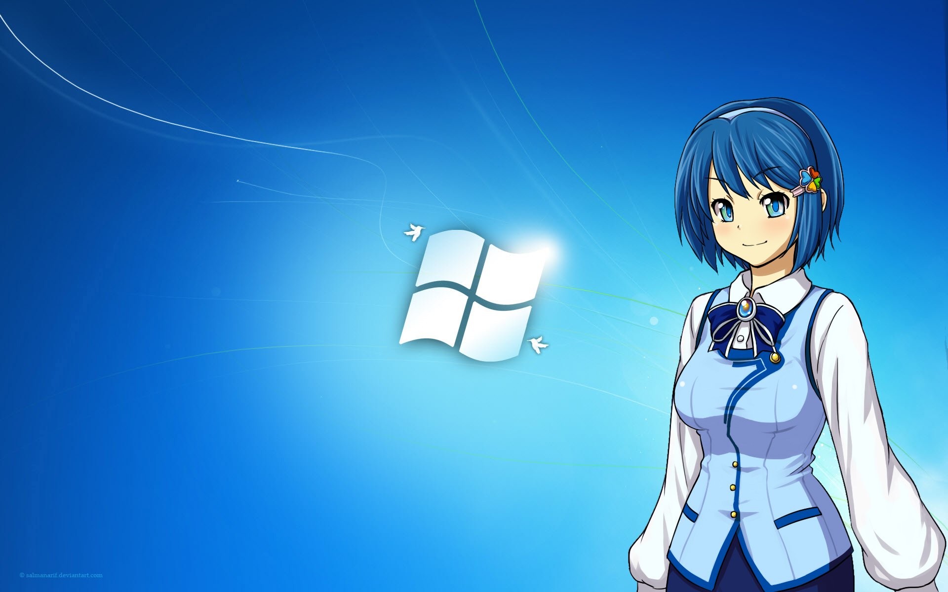 Nanami Madobe, Windows 7, Anime, Logo Windows, Sfondo blu, 1920x1200, wallpaper desktop