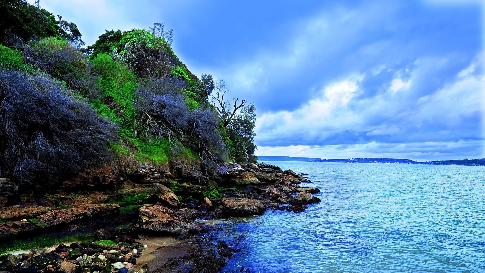 Costa, Rocce, Mare, Cielo azzurro, 1920x1080, wallpaper desktop
