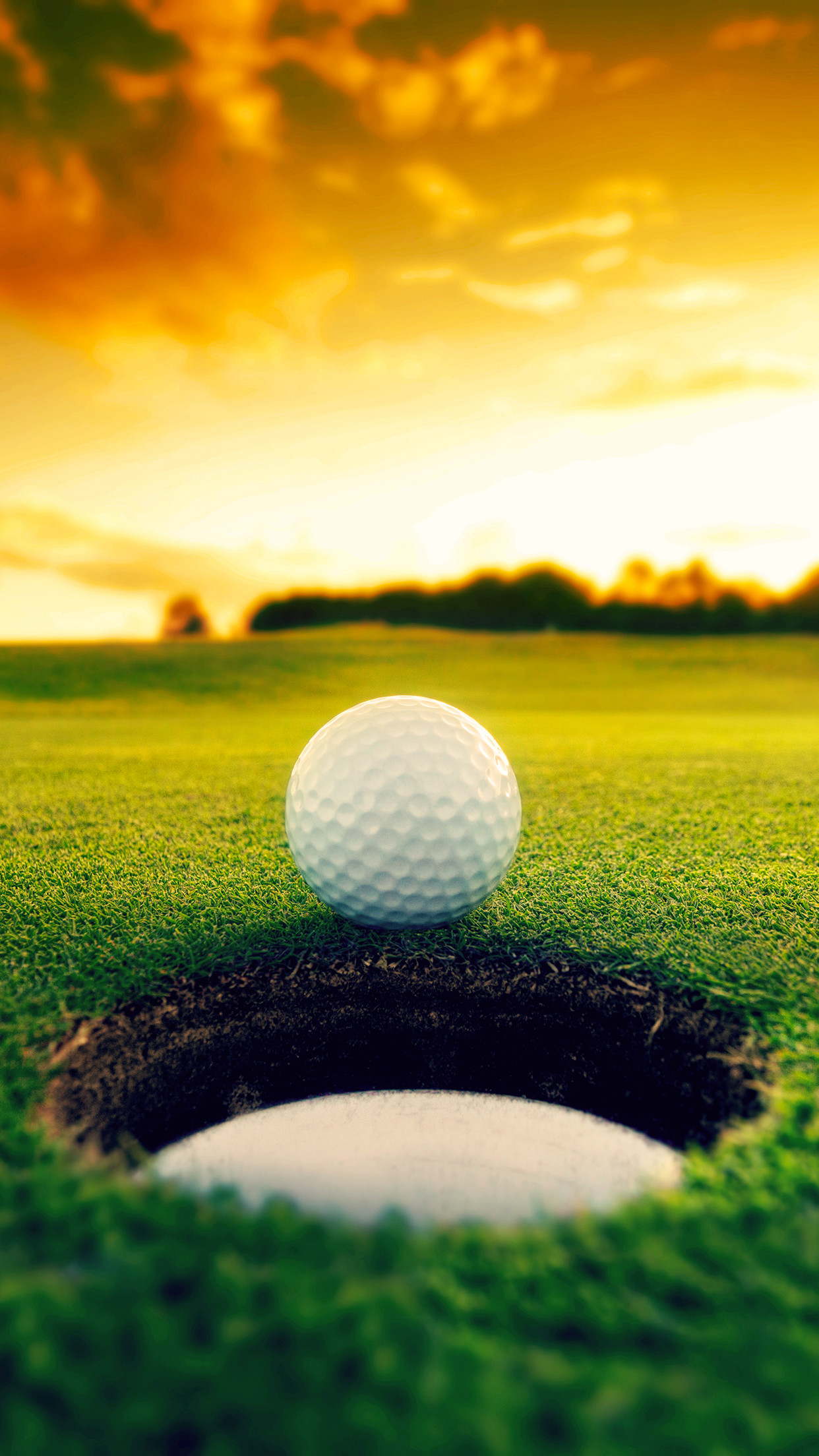 Pallina da golf, Buca, Green, Tramonto, sfondo iPhone 4S