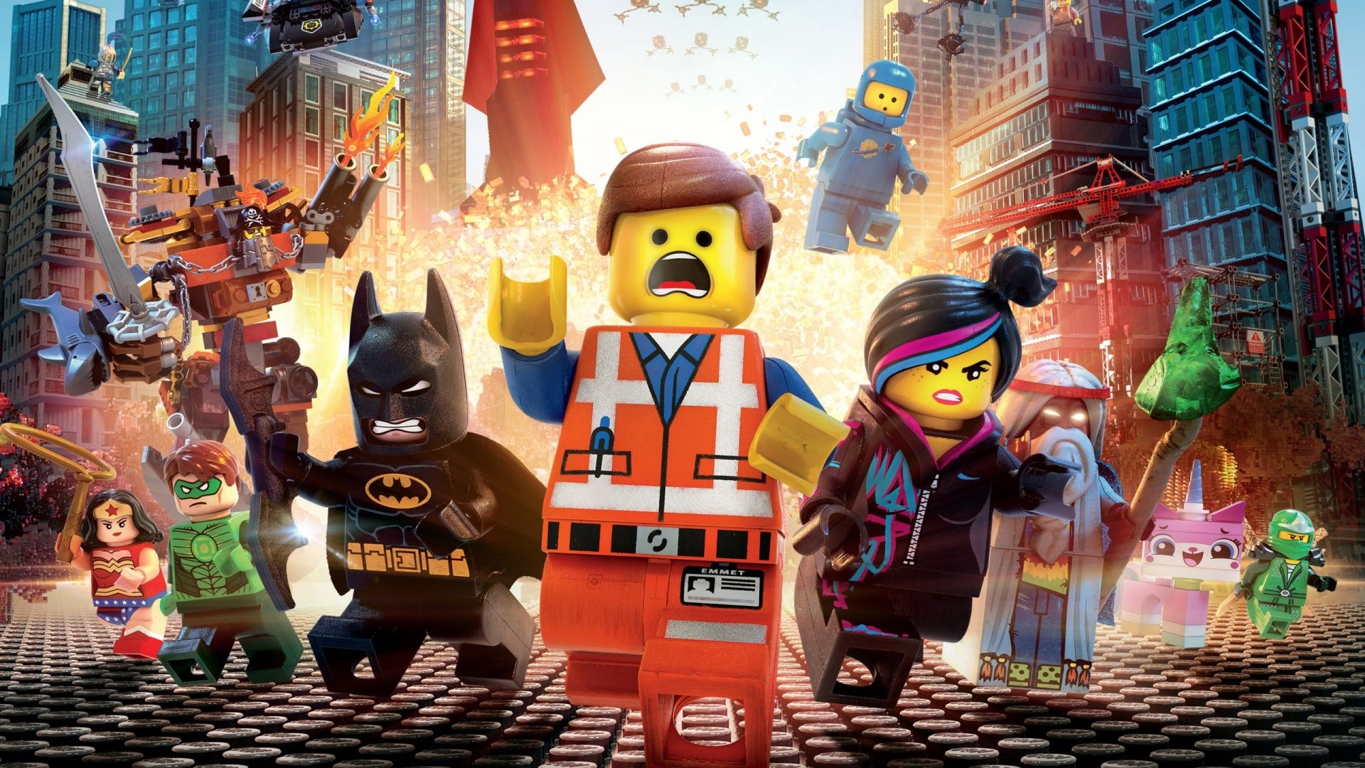 The LEGO Movie, Emmet, Batman, Wyldstyle, Unikitty, Full HD, sfondo Windows 11