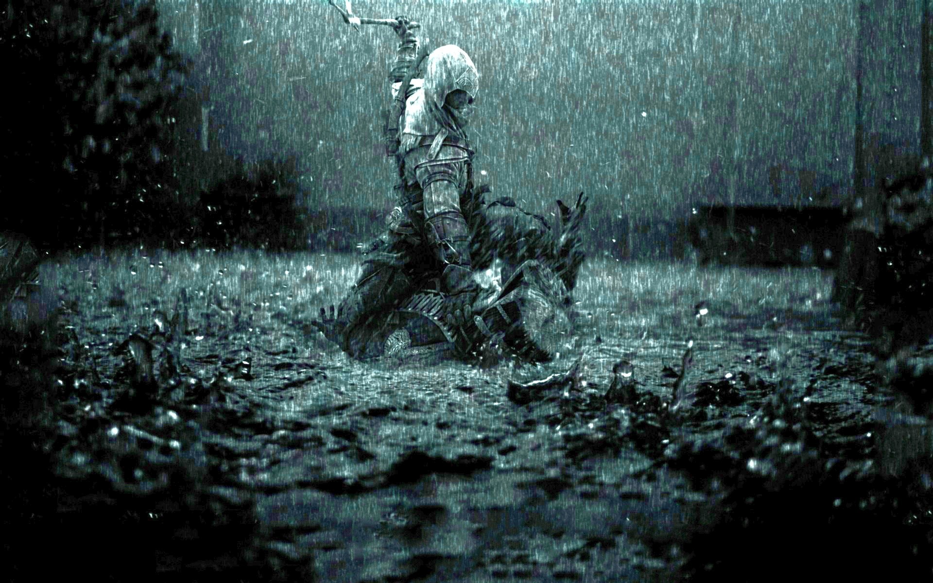 Assassin's Creed III, Connor, Pioggia, Combattimento, 1920x1200, immagine di sfondo