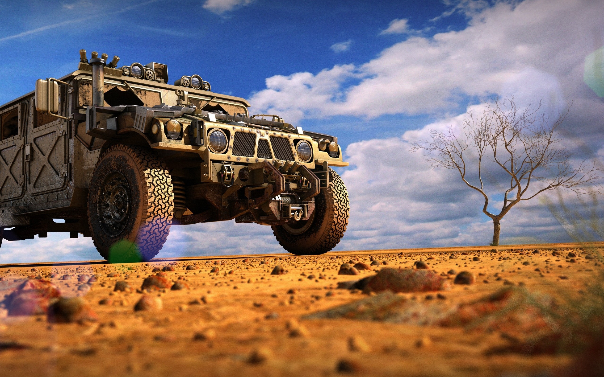 Humvee, Fuoristrada, Albero secco, Deserto, 2K, sfondo Windows 11