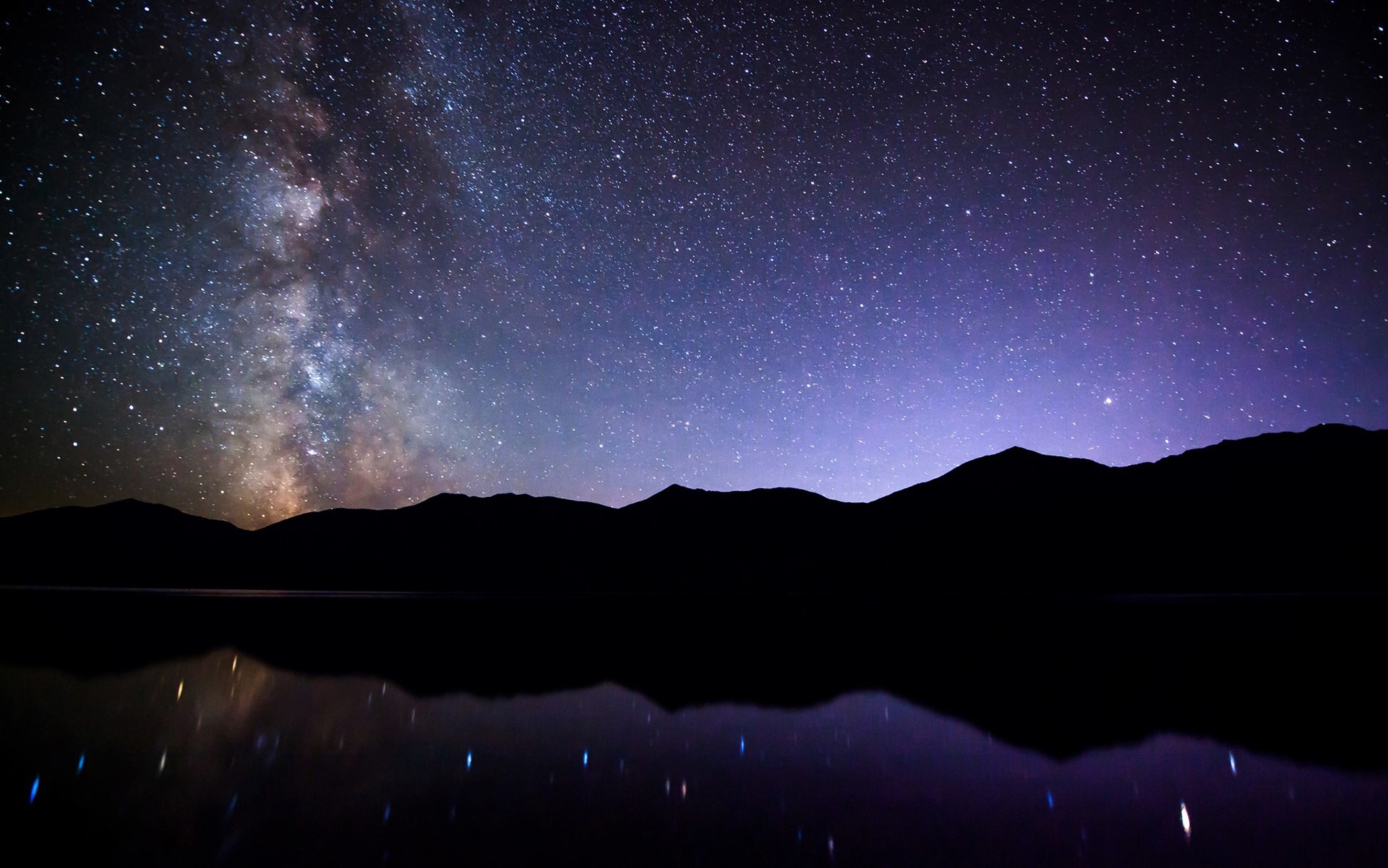 Via Lattea, Lago, Montagne, Silhouette, 16:10 Full HD, sfondo widescreen
