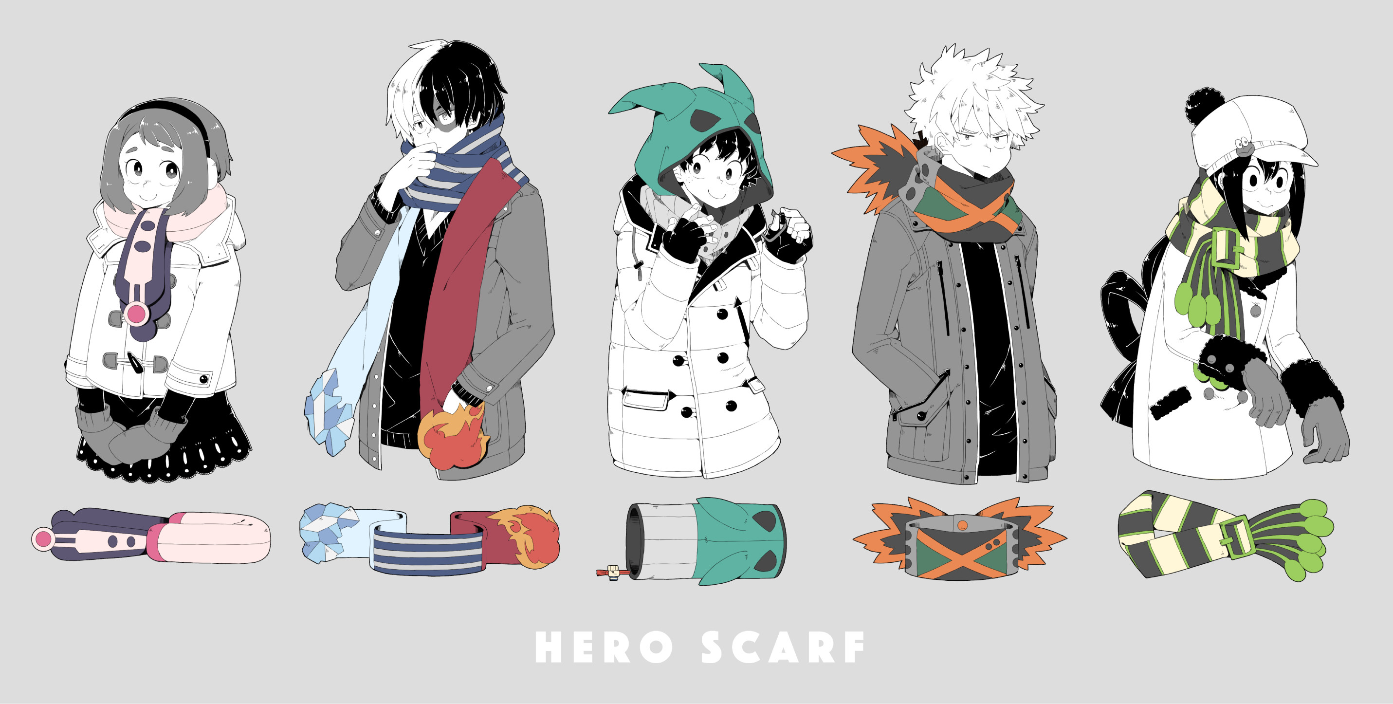 Hero Scarf, My Hero Academia, Sciarpe, Abiti invernali, Sfondo grigio, wallpaper desktop 2K