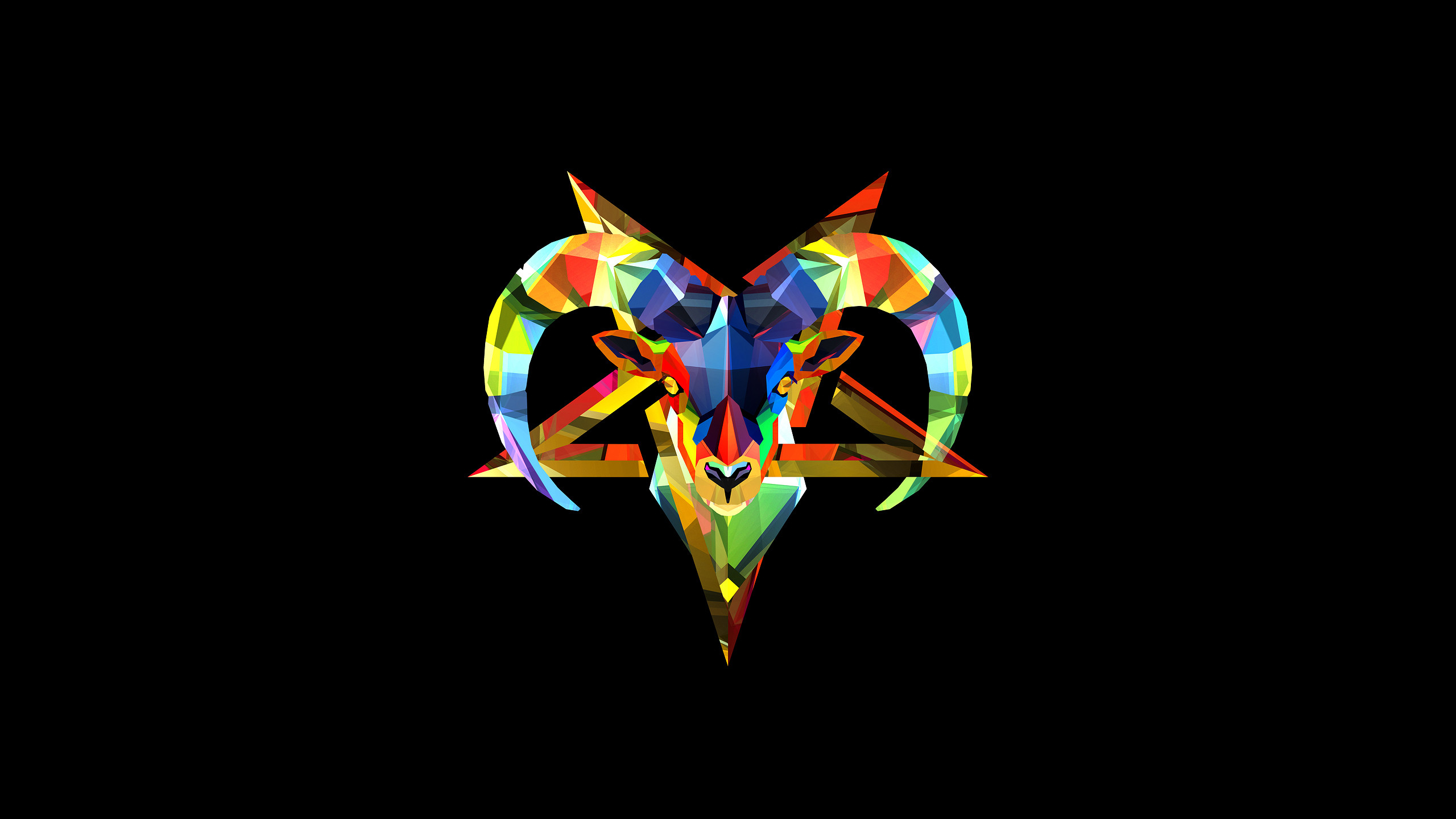 Ariete, Corna, Low poly, Sfondo nero, 2K, wallpaper per PC