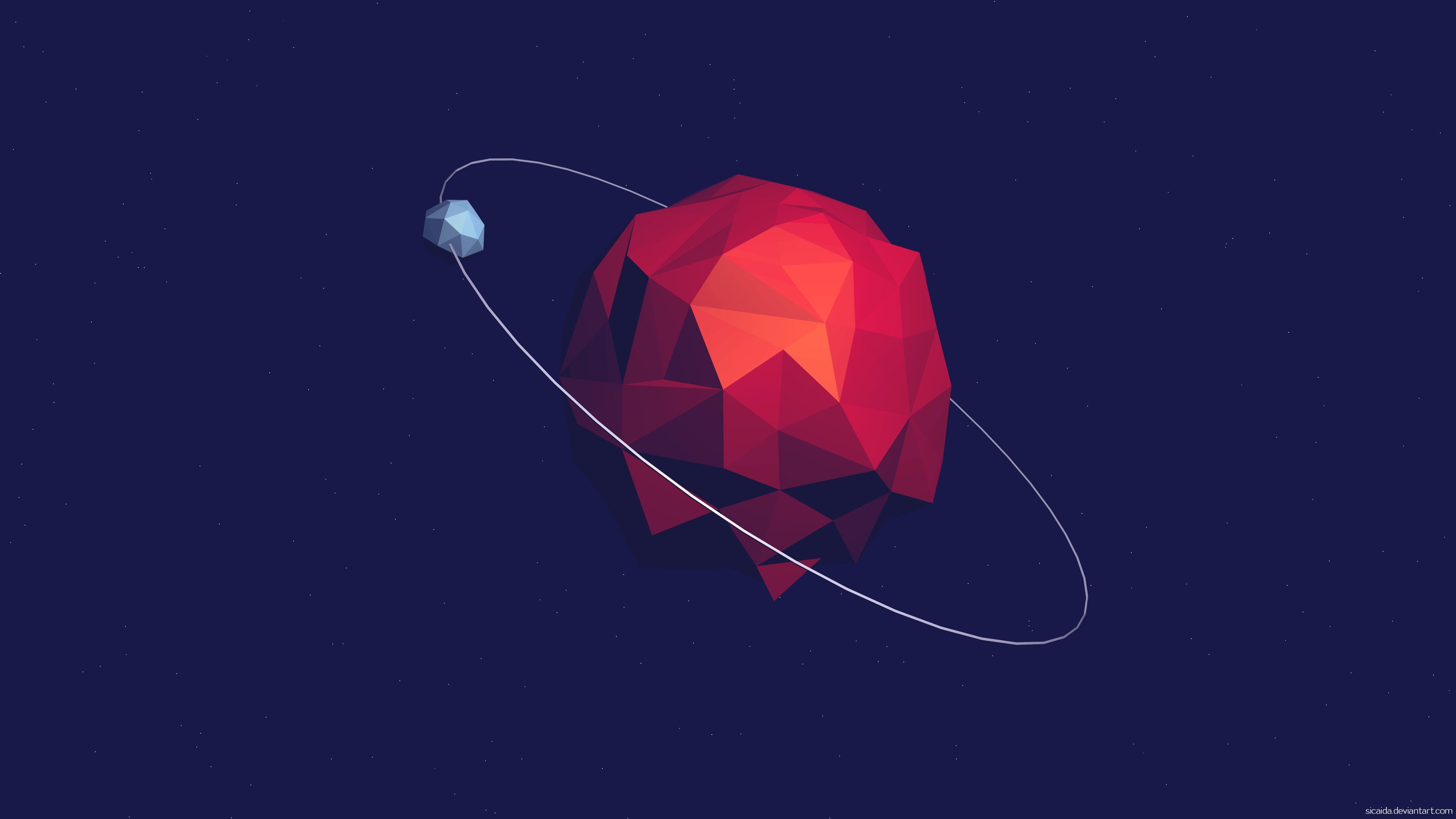 Low poly, Pianeta rosso, Orbita, Sfondo blu, 16:9 2K, wallpaper widescreen