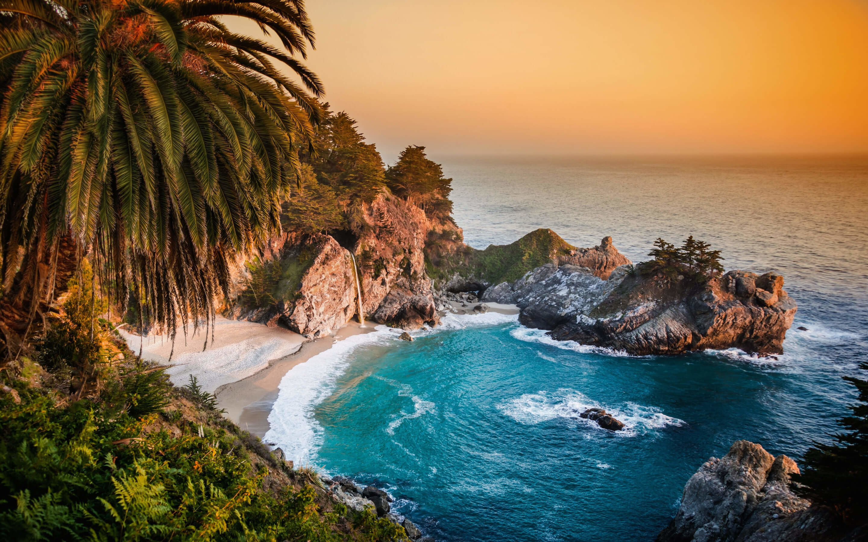 McWay Falls, Big Sur, California, Baia, 2K, sfondo Windows 11