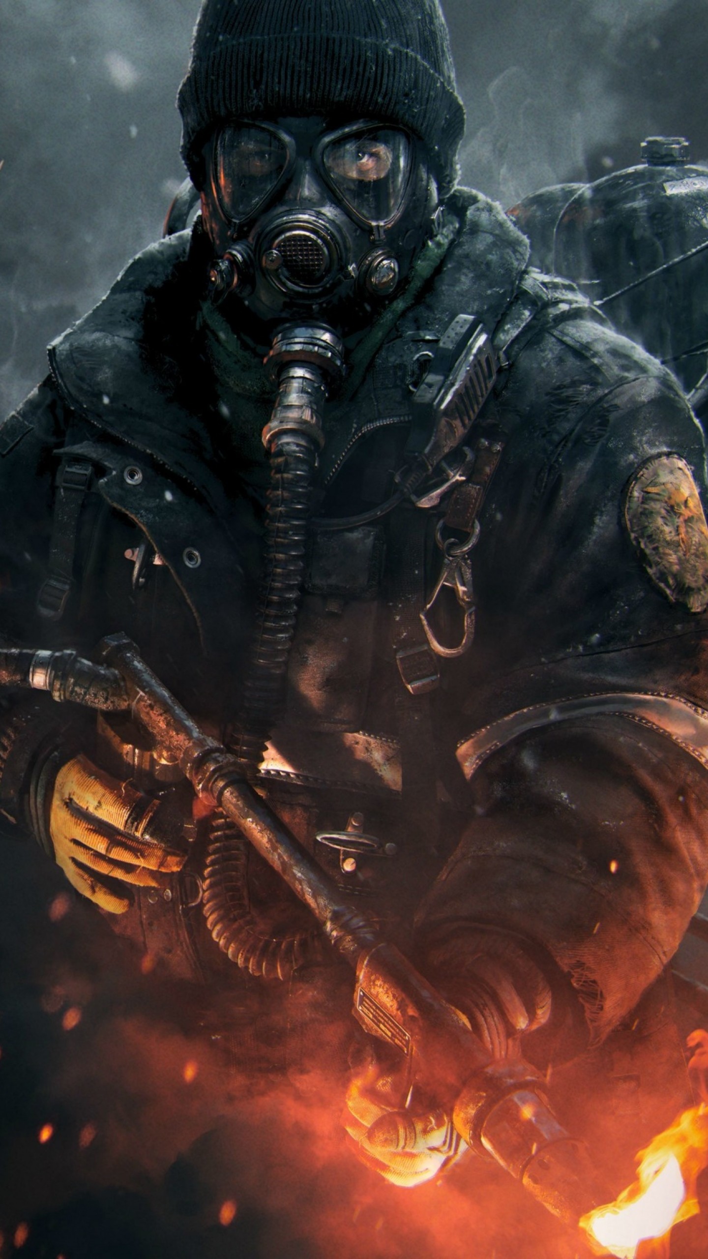 Tom Clancy's The Division, Cleaners, Maschera antigas, Fuoco, sfondo per iPhone e Android
