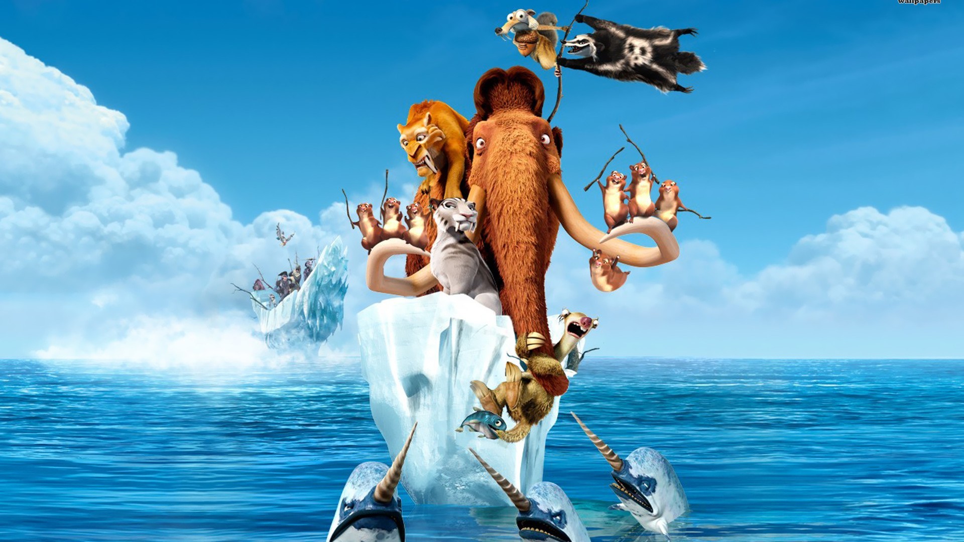 L'era glaciale 4, Manny, Sid, Diego, Scrat, Full HD, sfondo per PC
