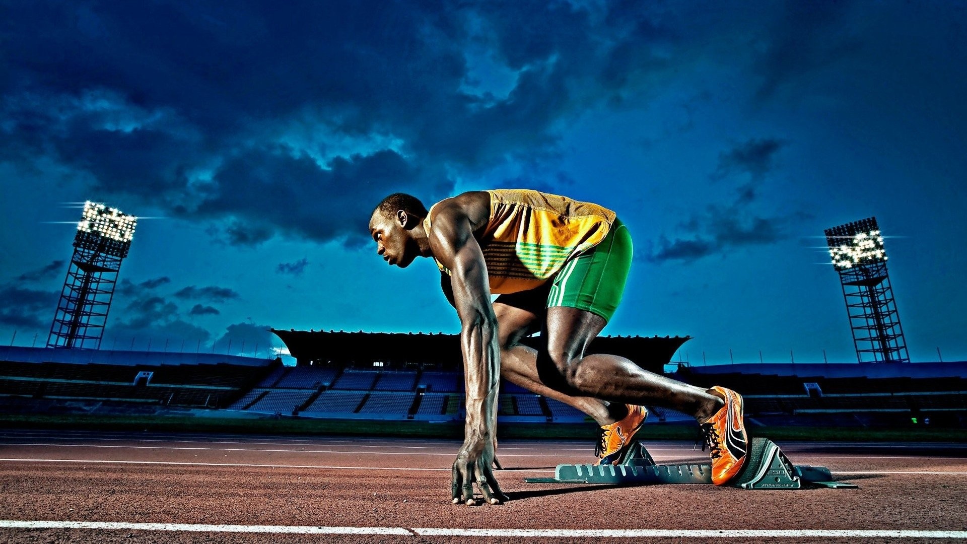 Usain Bolt, Atletica, Stadio, Partenza, Full HD 1080p, sfondo desktop