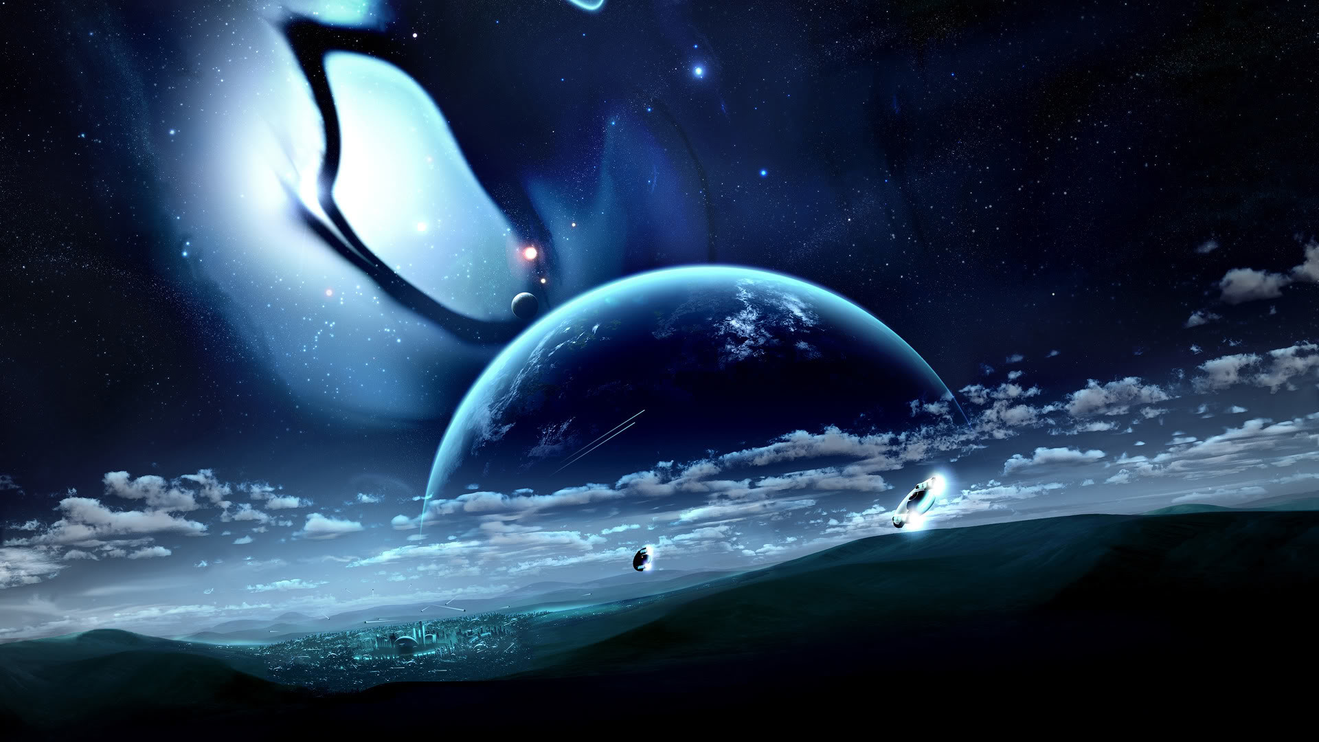 Pianeta, Spazio, Fantascienza, Nuvole, Arte digitale, Full HD, sfondo desktop