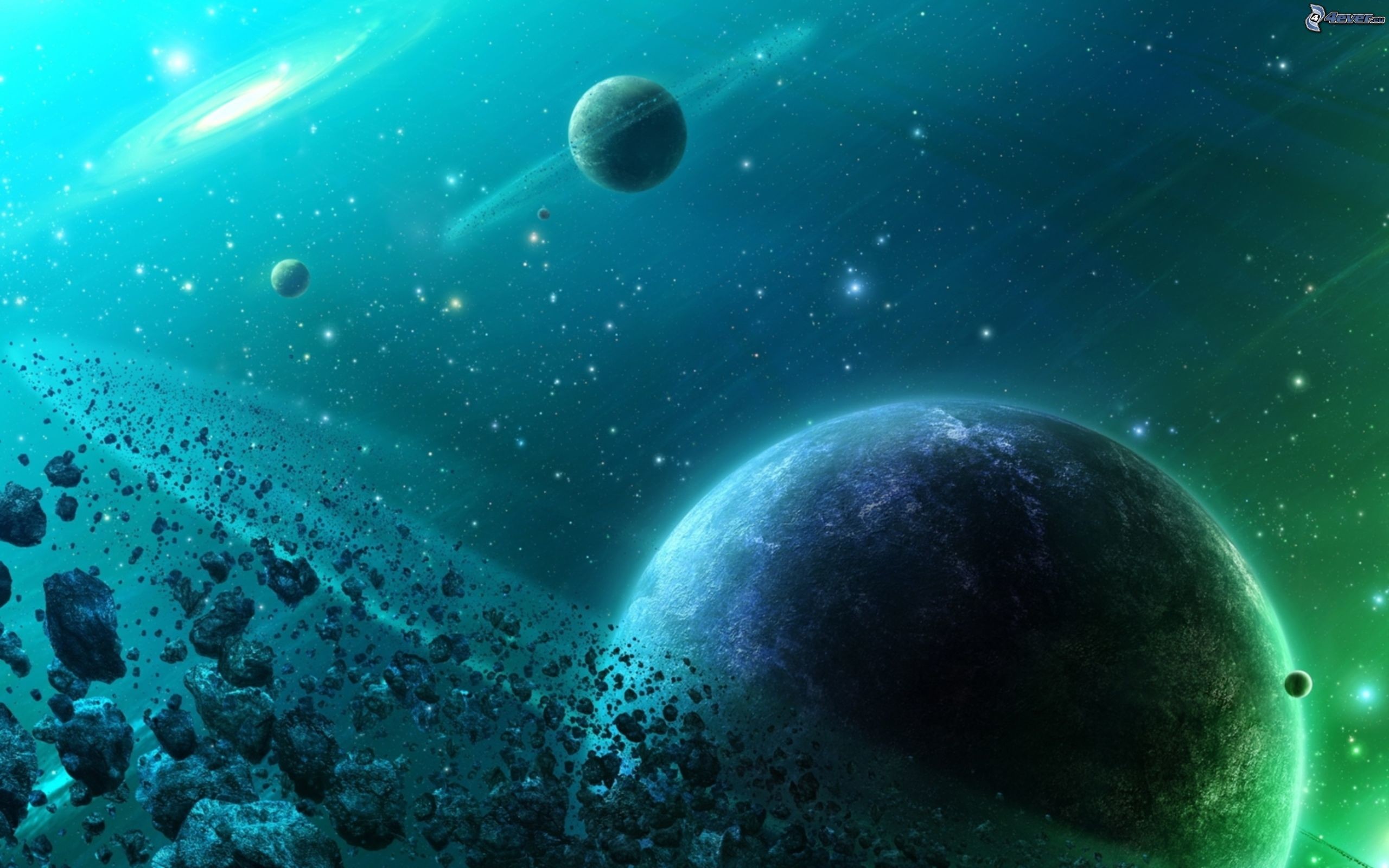 Pianeti, Asteroidi, Spazio, Turchese, 16:10 2K, sfondo widescreen