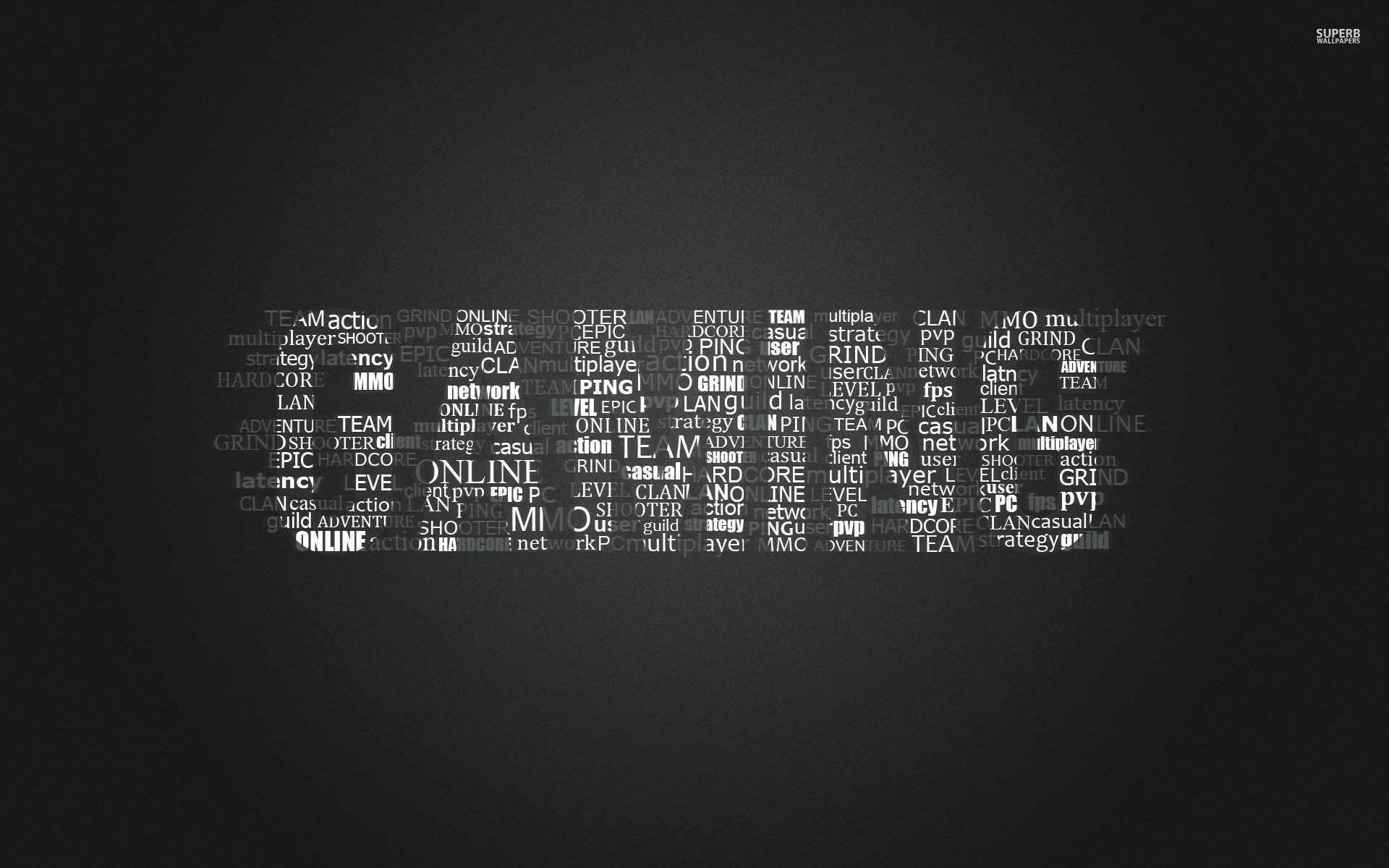 Gaming, Tipografia, Sfondo grigio scuro, Full HD, wallpaper per PC