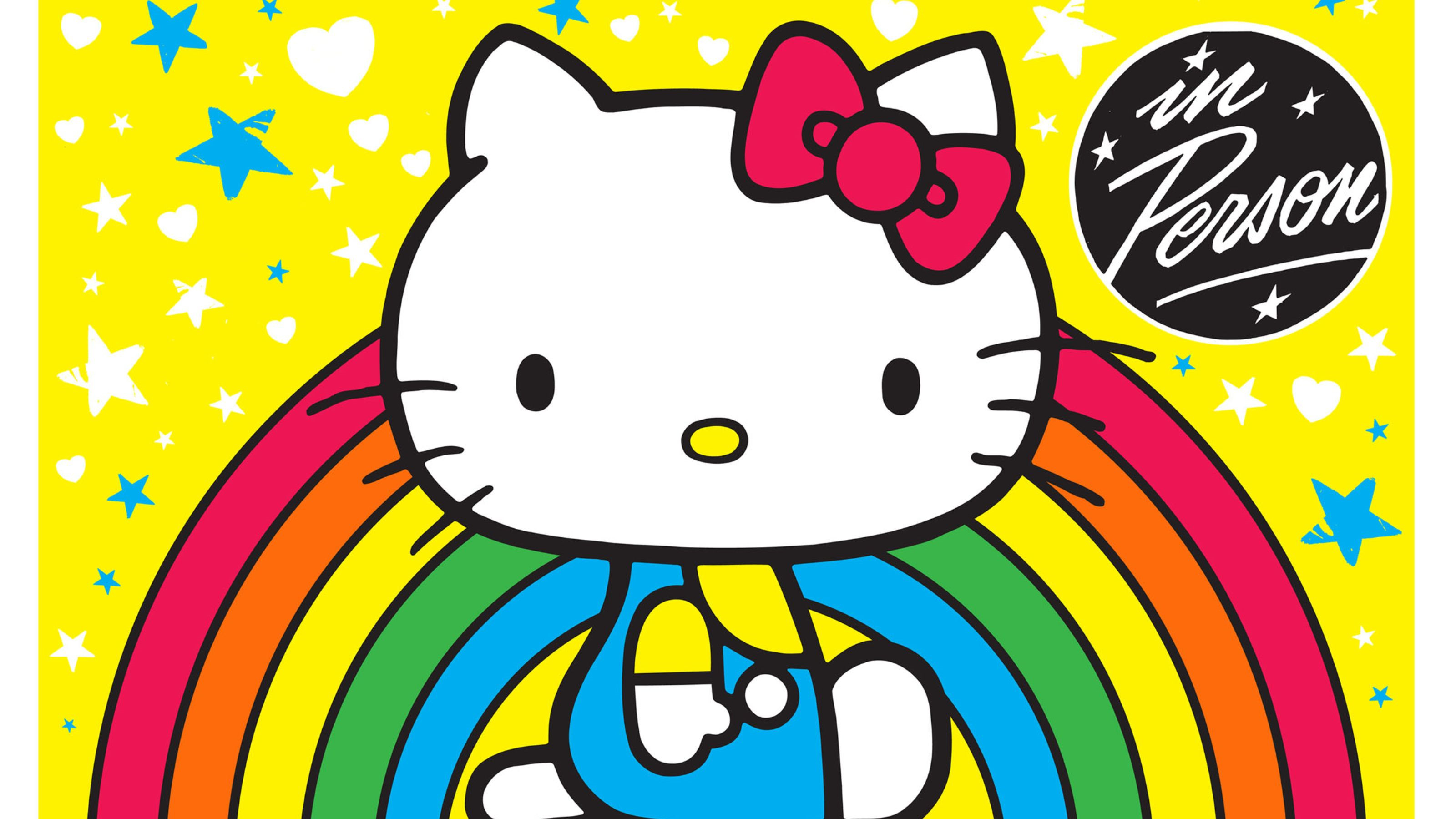 Hello Kitty, Arcobaleno, Stelle, Giallo, In Person, 2K, sfondo per portatile