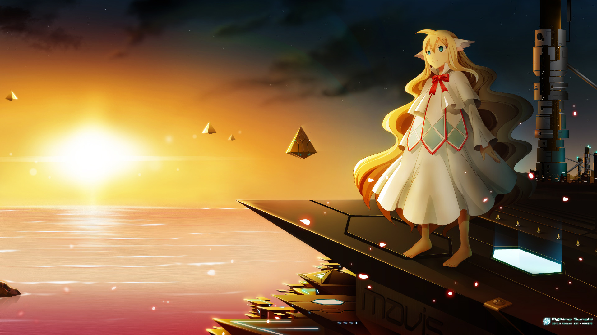 Mavis Vermillion, Fairy Tail, Tramonto, Mare, 1920x1080, immagine di sfondo